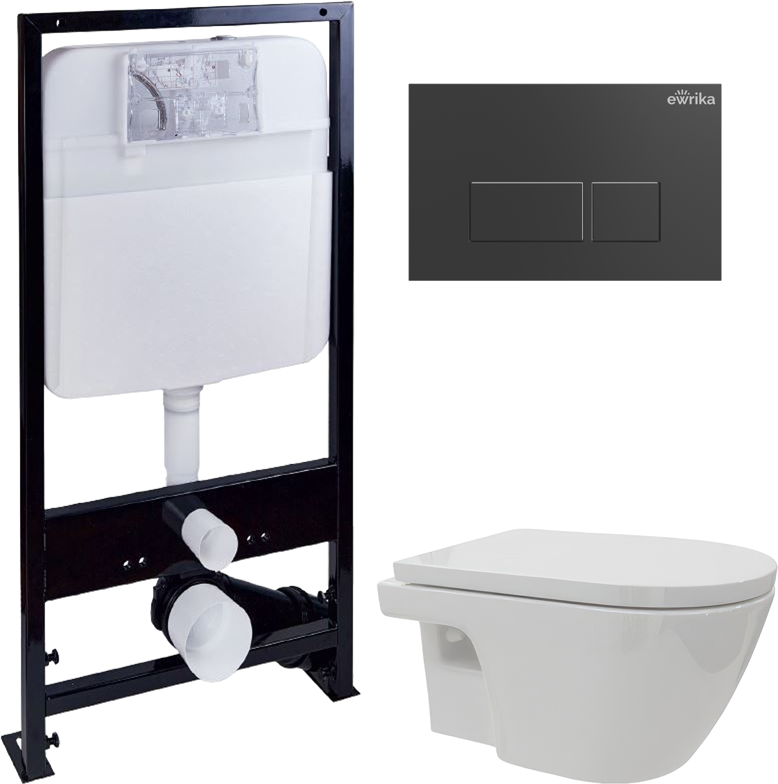 Комплект Унитаз подвесной DIWO Углич 0710 + Инсталляция EWRIKA ProLT 0026-2020 + Кнопка 0044 черная матовая