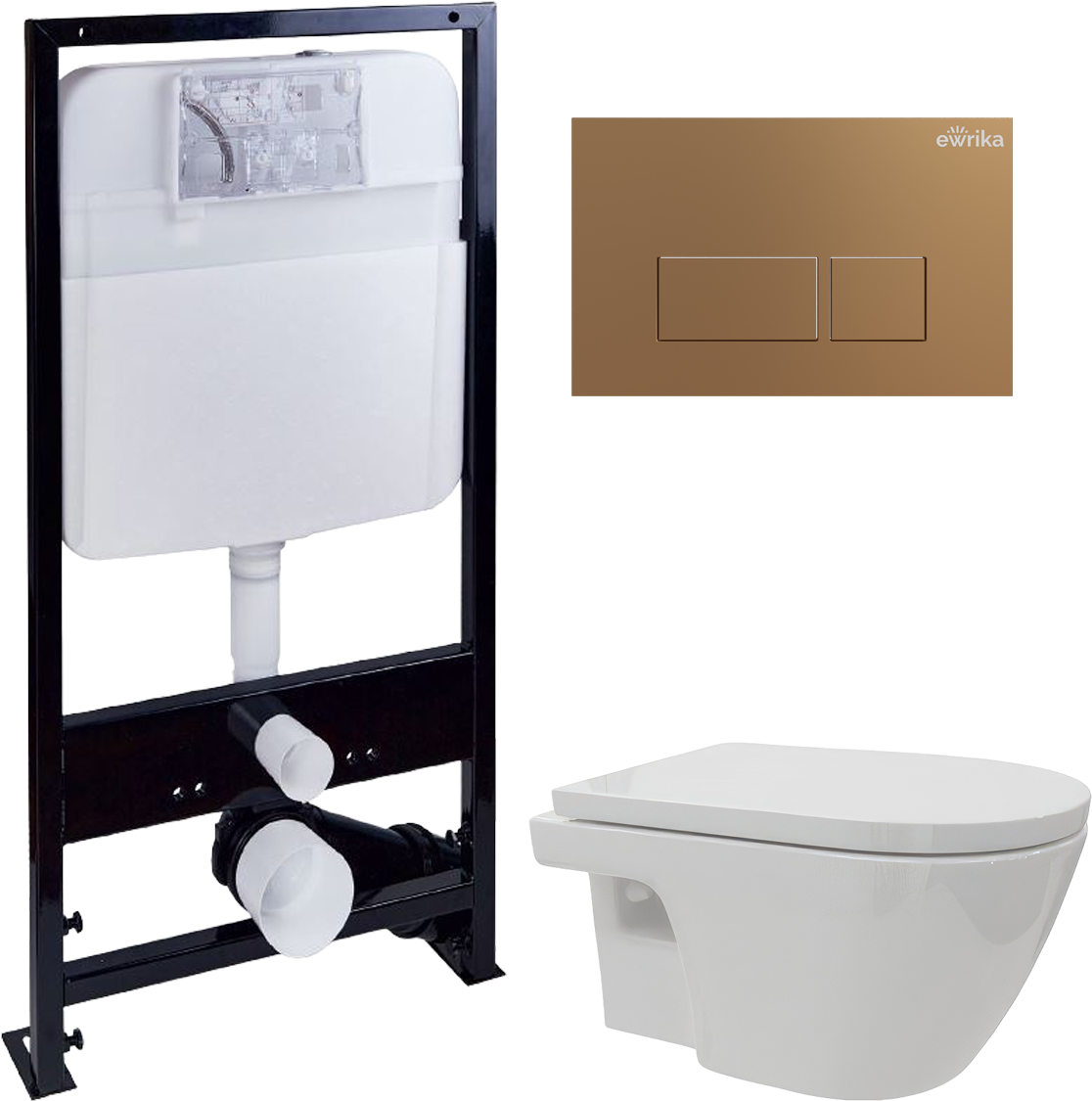 Комплект Унитаз подвесной DIWO Углич 0710 + Инсталляция EWRIKA ProLT 0026-2020 + Кнопка 0043 золото матовое