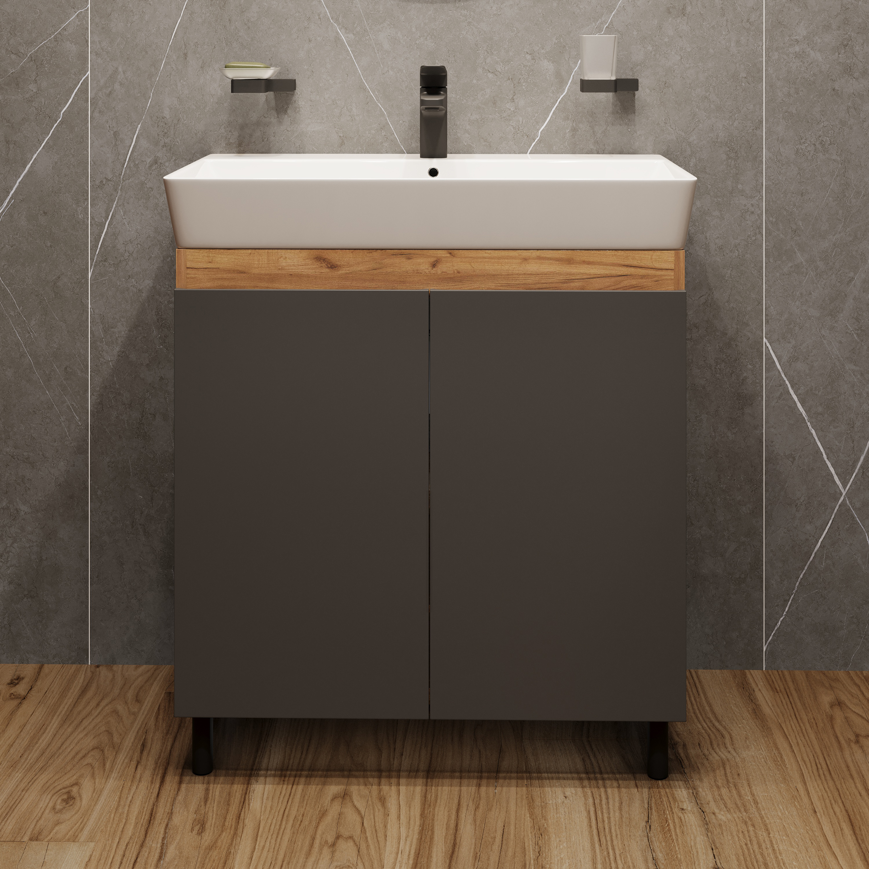 Тумба под раковину без столешницы DIWO Кострома 80 напольная, антрацит