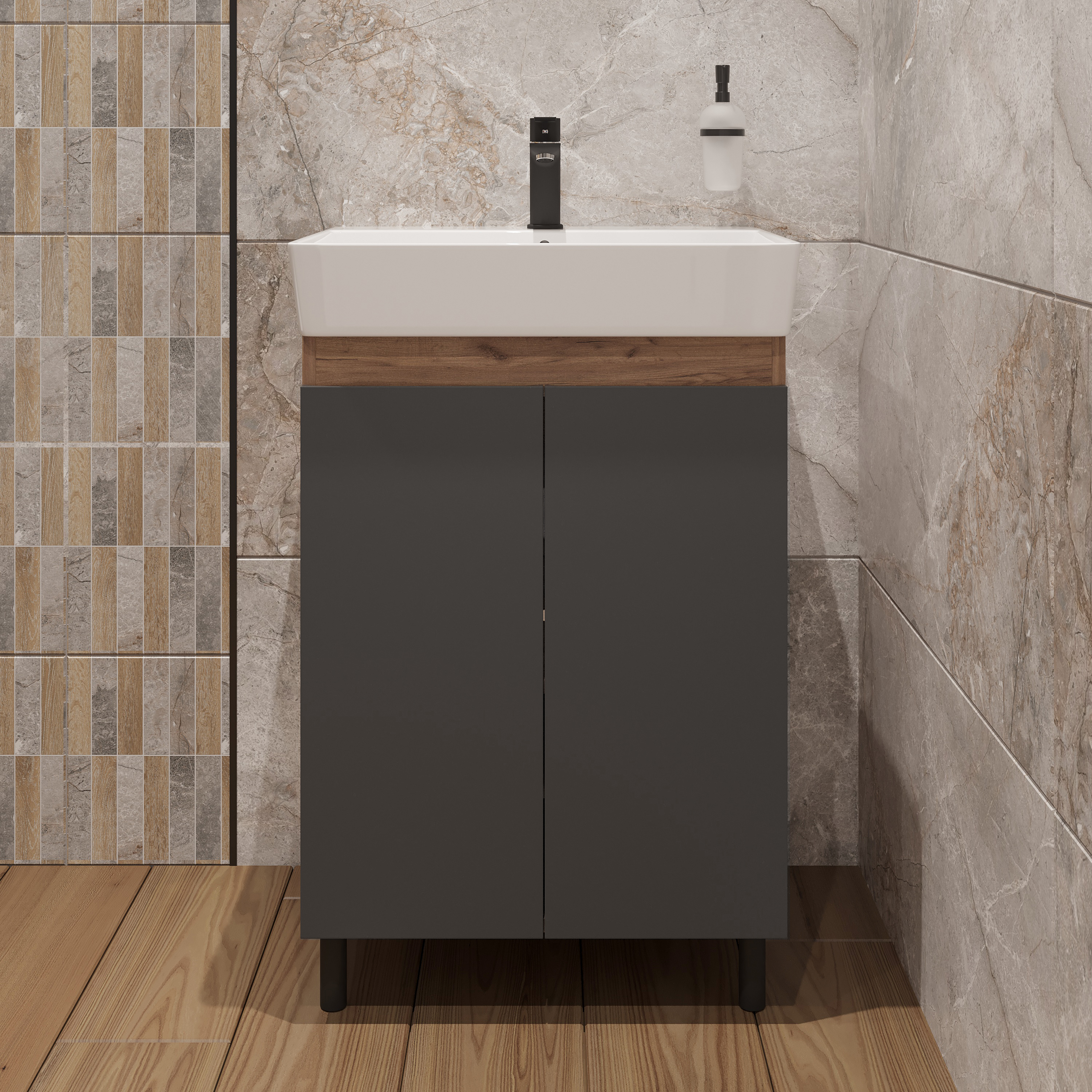 Тумба под раковину без столешницы DIWO Кострома 60 напольная, антрацит