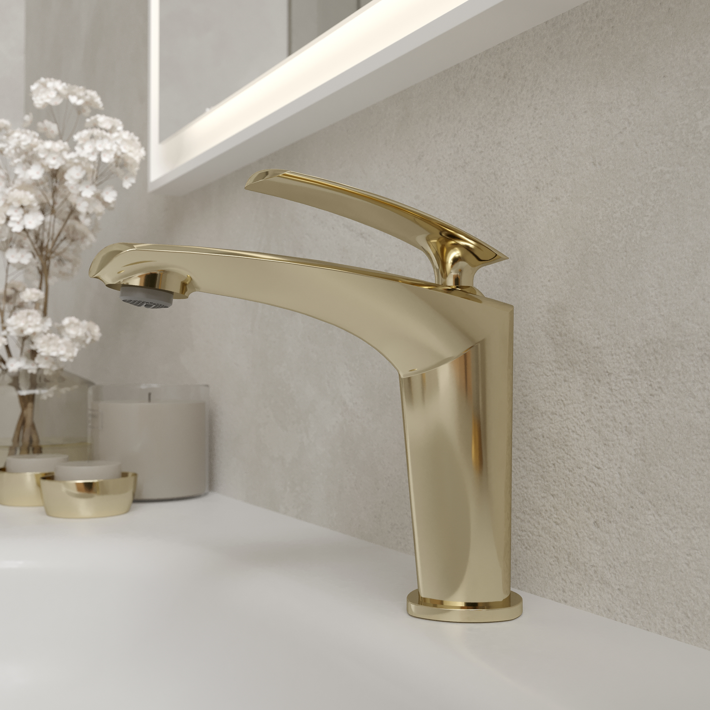 Смеситель для раковины STWORKI Гётеборг S03010GG + донный клапан SW-001GG глянцевое золото