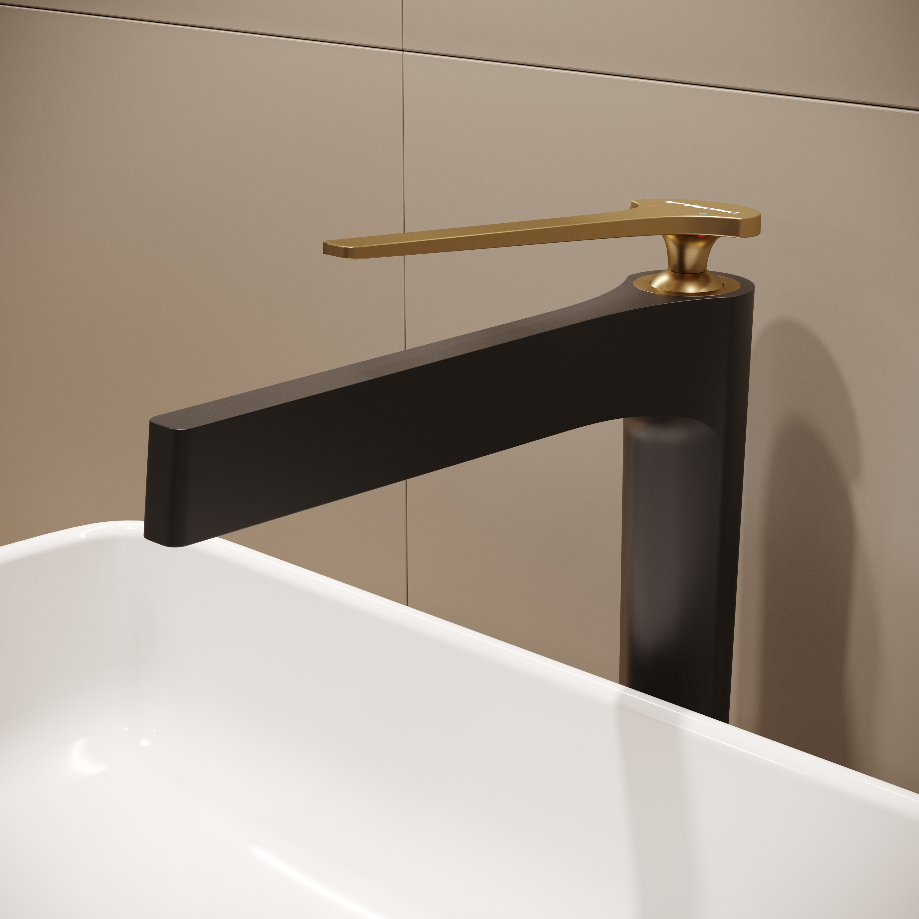 Комплект Смеситель STWORKI Аулум S06020BG матовый черный, матовое золото + Сифон SD-001BK черный матовый + Донный клапан SW-001BK черный матовый