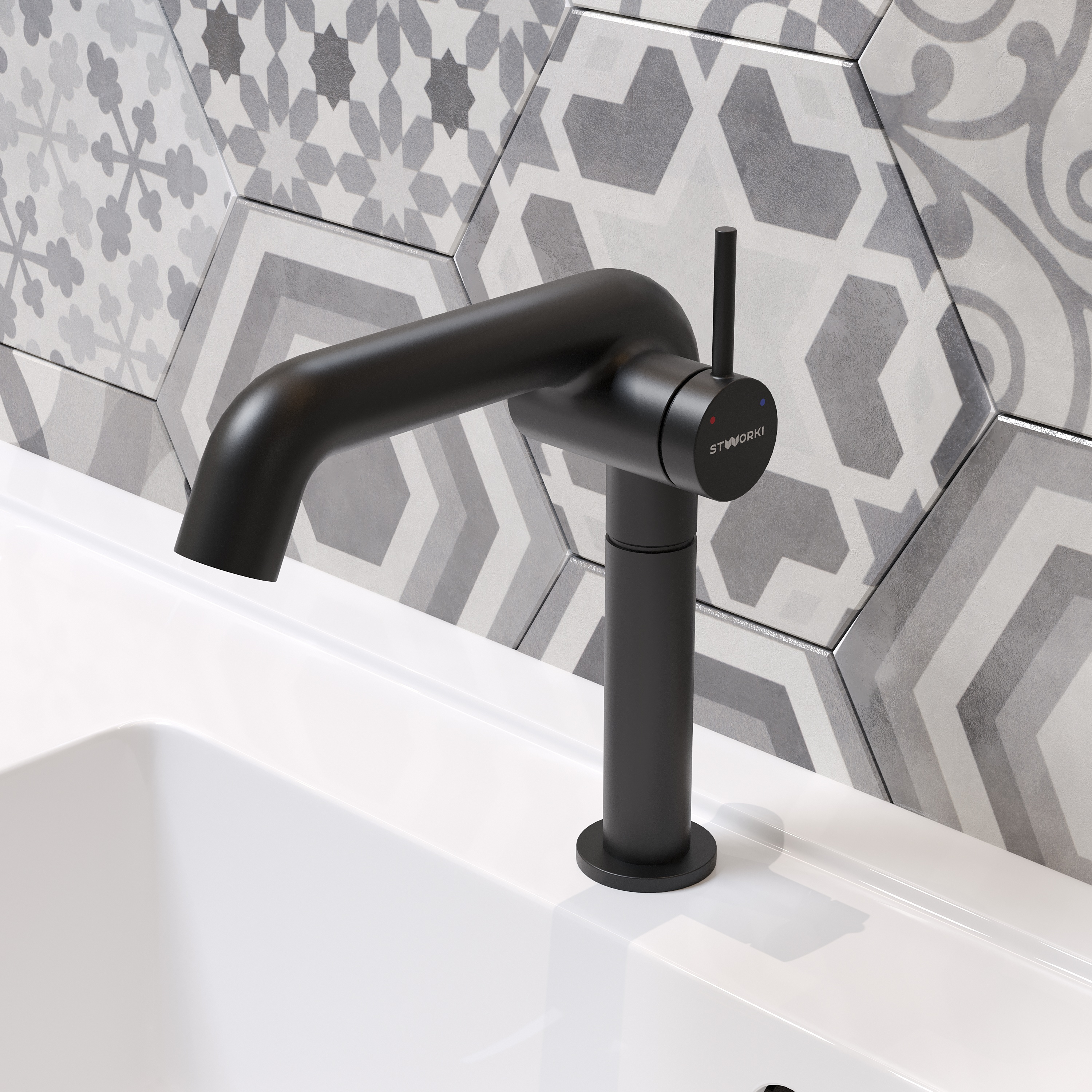 Комплект Смеситель STWORKI Лунд S25010BK матовый черный + Сифон SD-001BK черный матовый + Донный клапан SW-001BK черный матовый