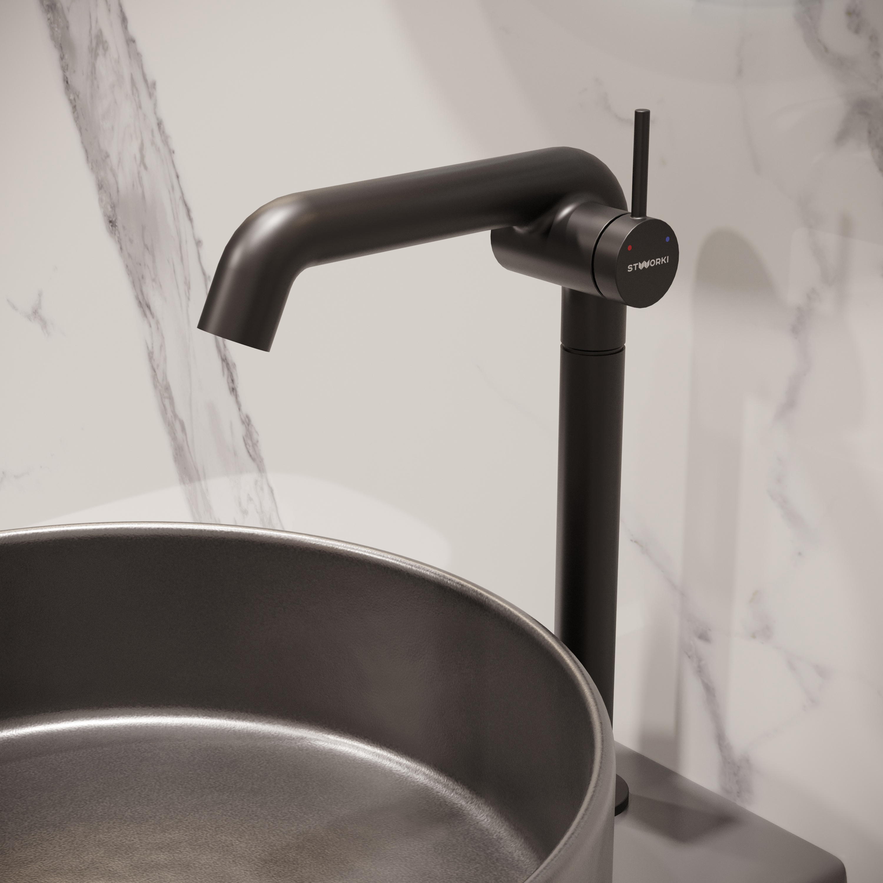 Комплект Смеситель STWORKI Лунд S25025BK матовый черный + Сифон SD-001BK черный матовый + Донный клапан SW-001BK черный матовый