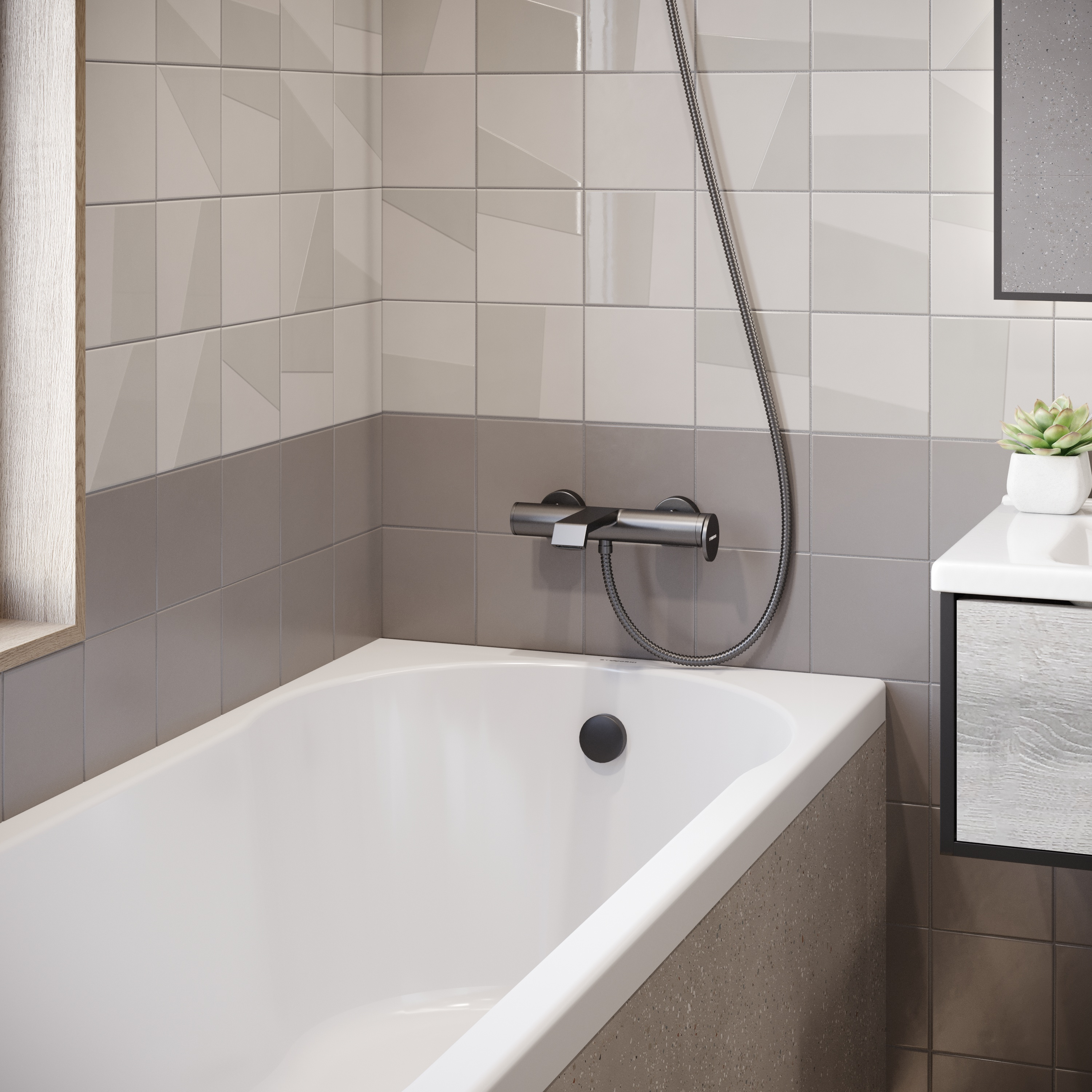 Смеситель для ванны с душем STWORKI Лерум S04100GB вороненая сталь, латунь, современный купить в Тамбове
