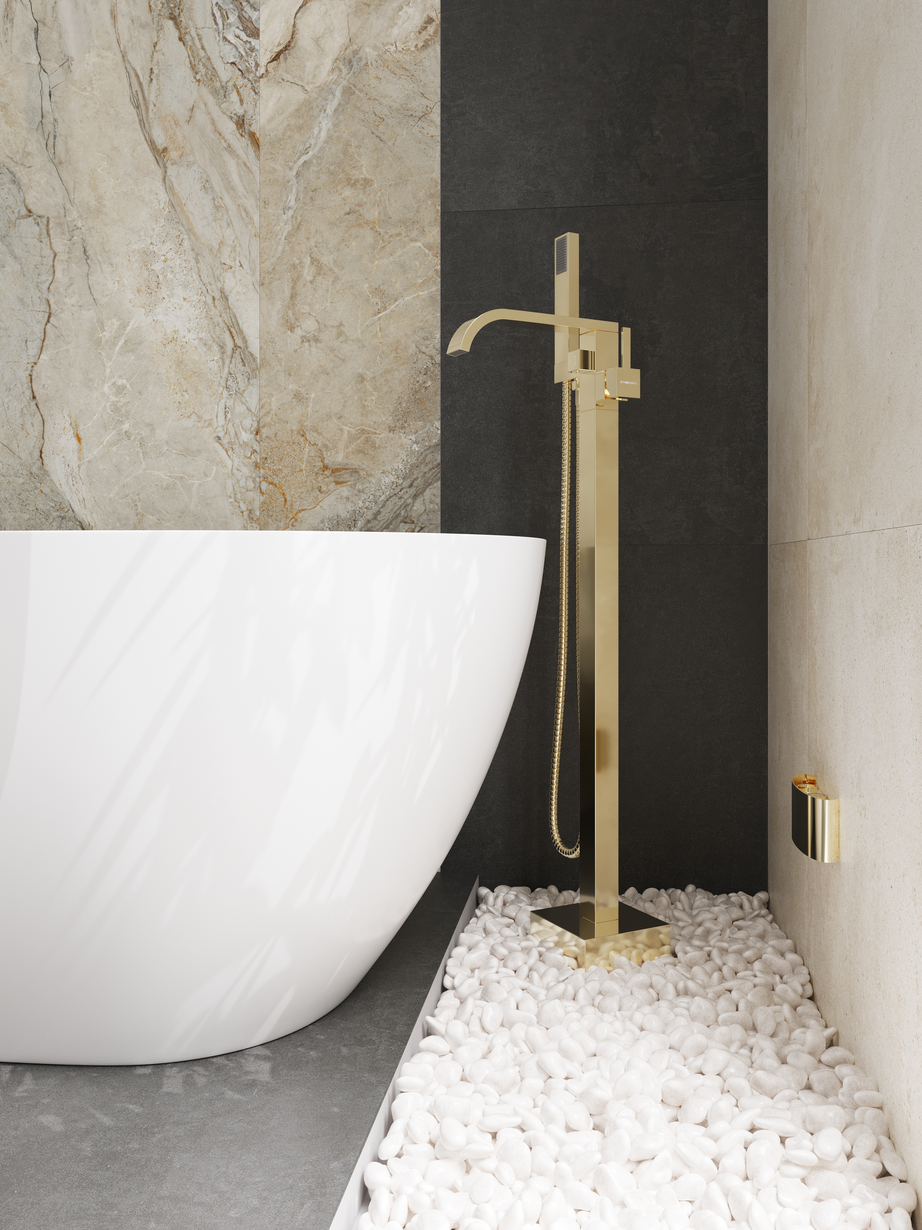 Напольный смеситель для ванны с душем STWORKI Эстерсунд S31080GG С ВНУТРЕННЕЙ ЧАСТЬЮ, глянцевое золото