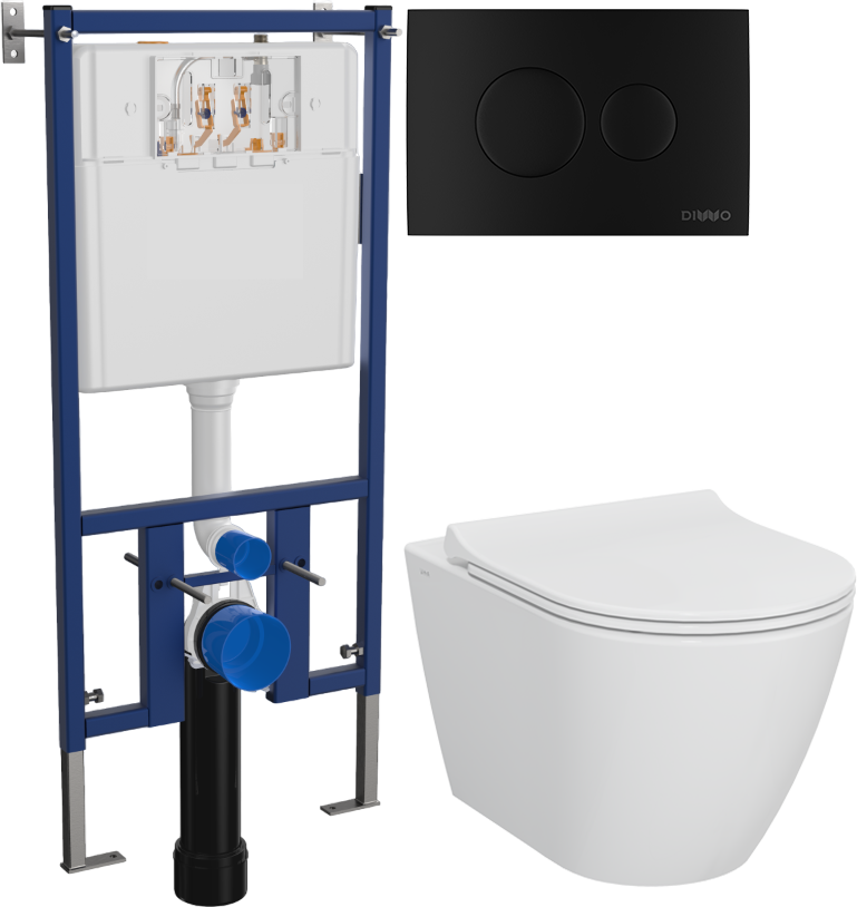 Комплект 4 в 1 Унитаз подвесной STWORKI Молде 7551N003-7700 безободковый + Сиденье 801-003-019 с микролифтом + Инсталляция DIWO 4501 + Кнопка 7313 цвет матовый черный