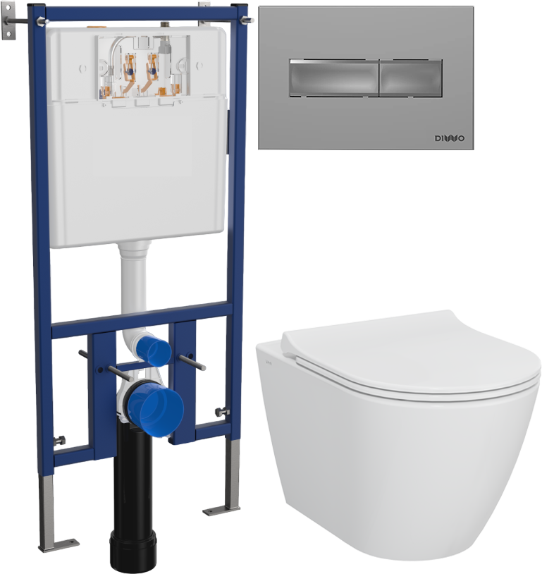 Комплект 4 в 1 Унитаз подвесной STWORKI Молде 7551N003-7700 безободковый + Сиденье 801-003-019 с микролифтом + Инсталляция DIWO 4501 + Кнопка 7321 цвет матовый хром