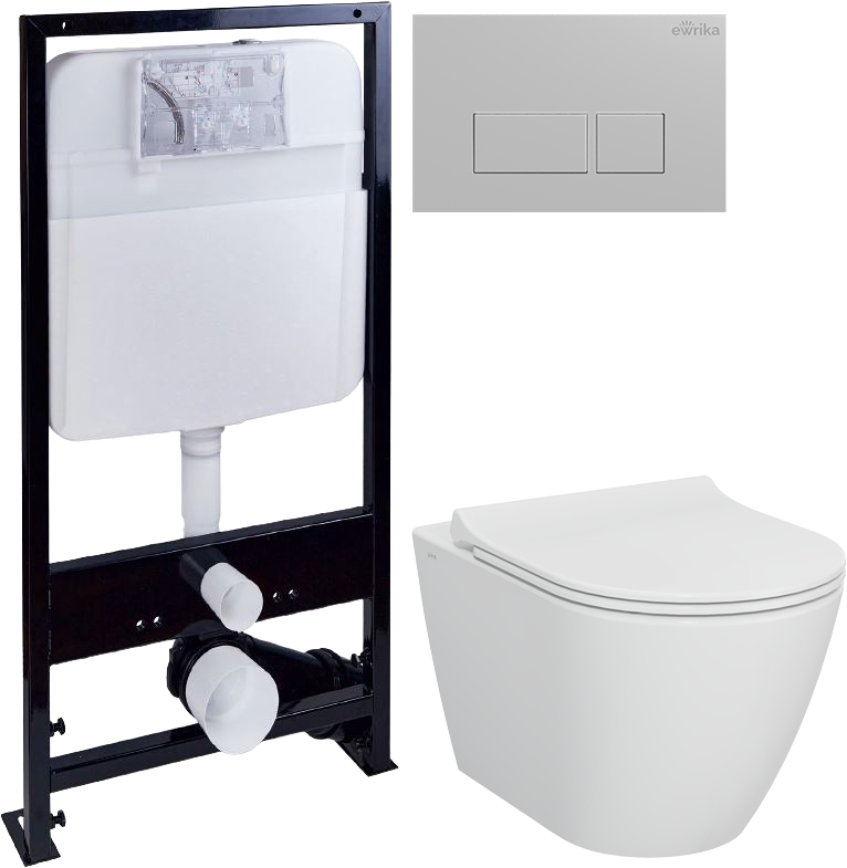 Комплект 4 в 1 Унитаз подвесной STWORKI Молде 7551N003-7700 безободковый + Крышка 801-003-019 с микролифтом + Инсталляция EWRIKA ProLT 0026-2020 + Кнопка 0040