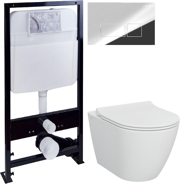 Комплект 4 в 1 Унитаз подвесной STWORKI Молде 7551N003-7700 безободковый + Крышка 801-003-019 с микролифтом + Инсталляция EWRIKA ProLT 0026-2020 + Кнопка 0041