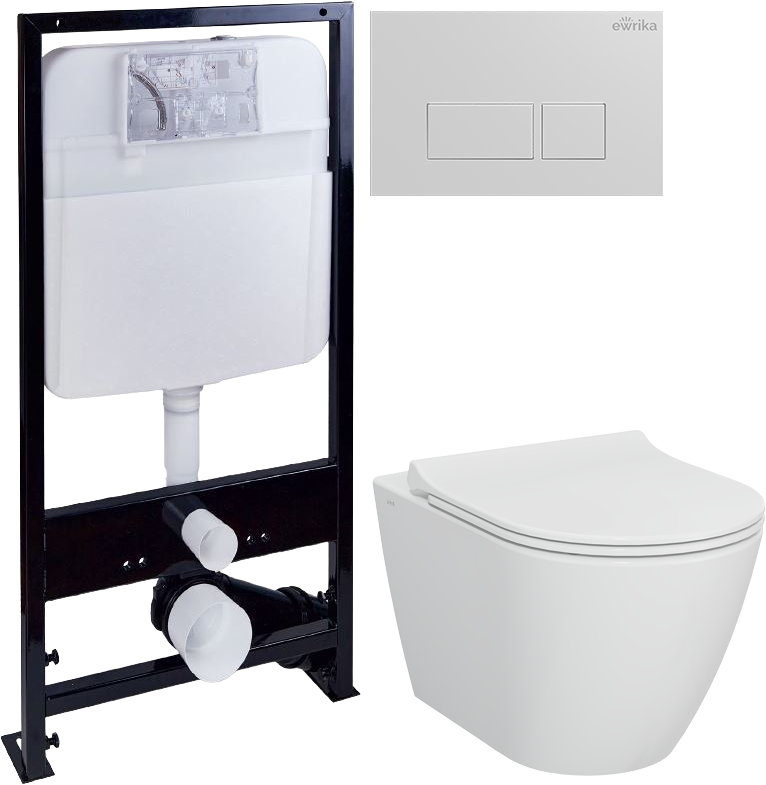 Комплект 4 в 1 Унитаз подвесной STWORKI Молде 7551N003-7700 безободковый + Крышка 801-003-019 с микролифтом + Инсталляция EWRIKA ProLT 0026-2020 + Кнопка 0042