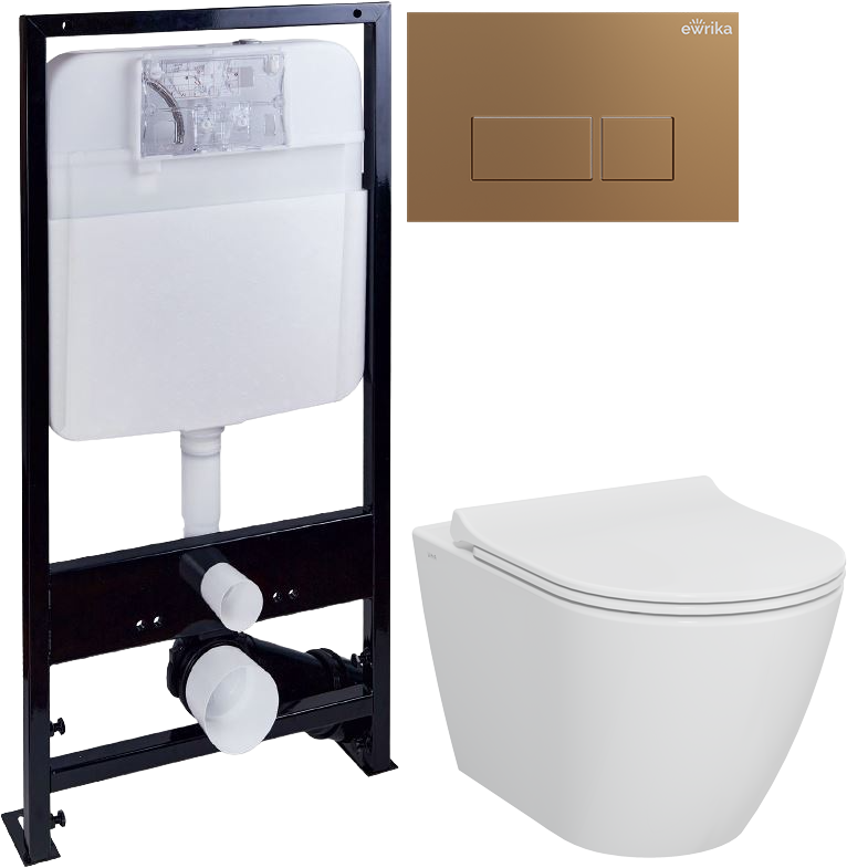 Комплект 4 в 1 Унитаз подвесной STWORKI Молде 7551N003-7700 безободковый + Крышка 801-003-019 с микролифтом + Инсталляция EWRIKA ProLT 0026-2020 + Кнопка 0043