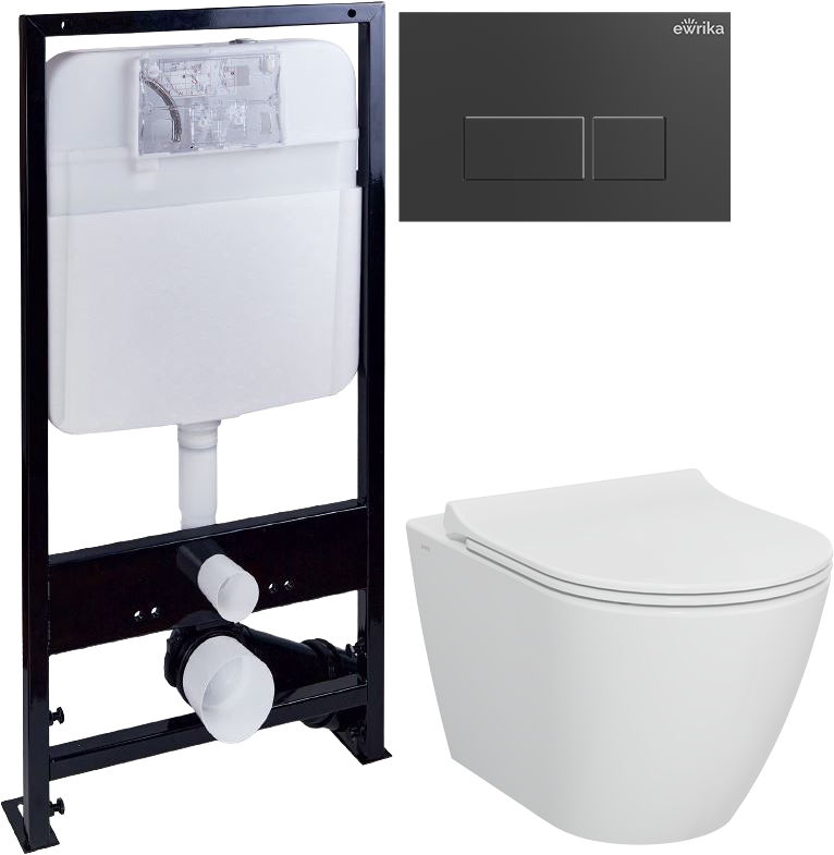 Комплект 4 в 1 Унитаз подвесной STWORKI Молде 7551N003-7700 безободковый + Крышка 801-003-019 с микролифтом + Инсталляция EWRIKA ProLT 0026-2020 + Кнопка 0044