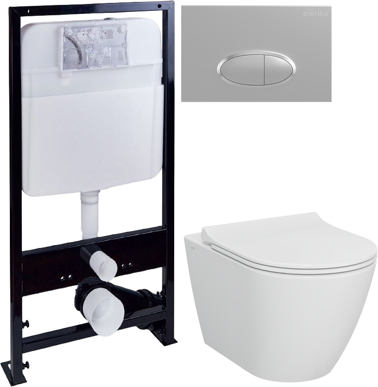 Комплект 4 в 1 Унитаз подвесной STWORKI Молде 7551N003-7700 безободковый + Крышка 801-003-019 с микролифтом + Инсталляция EWRIKA ProLT 0026-2020 + Кнопка 0050