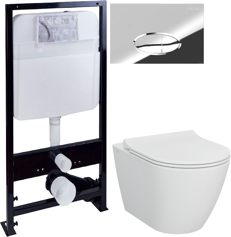 Комплект 4 в 1 Унитаз подвесной STWORKI Молде 7551N003-7700 безободковый + Крышка 801-003-019 с микролифтом + Инсталляция EWRIKA ProLT 0026-2020 + Кнопка 0051