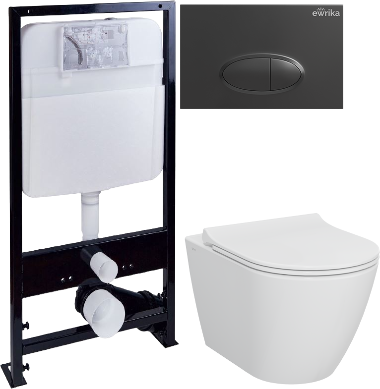 Комплект 4 в 1 Унитаз подвесной STWORKI Молде 7551N003-7700 безободковый + Крышка 801-003-019 с микролифтом + Инсталляция EWRIKA ProLT 0026-2020 + Кнопка 0054