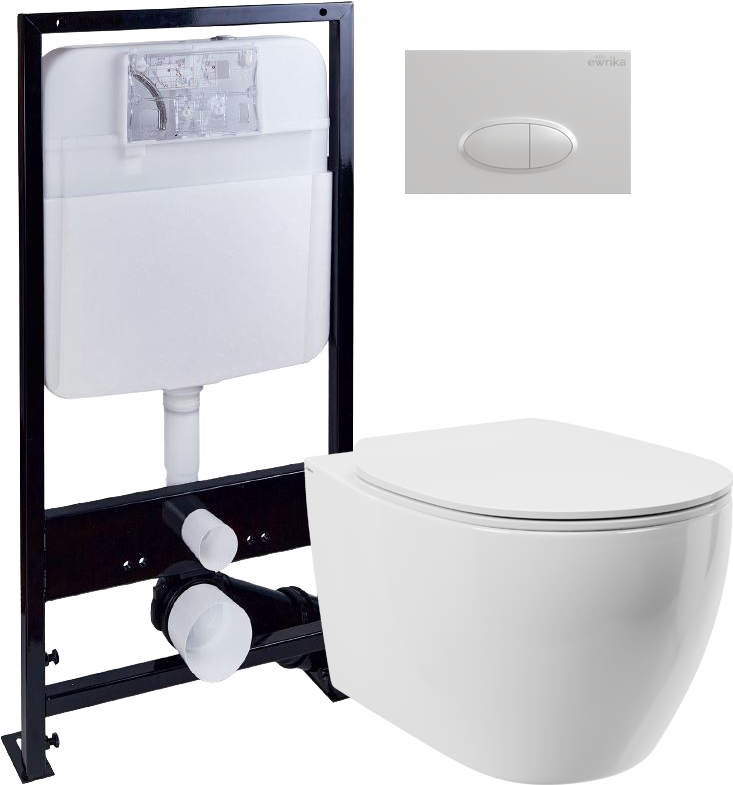 Комплект 3 в 1 Унитаз подвесной STWORKI Муле HDC510NWH + Инсталляция EWRIKA ProLT 0026-2020 + Кнопка 0052 цвет белый