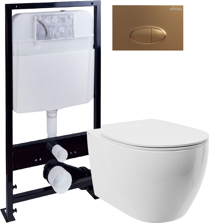Комплект 3 в 1 Унитаз подвесной STWORKI Муле HDC510NWH + Инсталляция EWRIKA ProLT 0026-2020 + Кнопка 0053 цвет матовое золото
