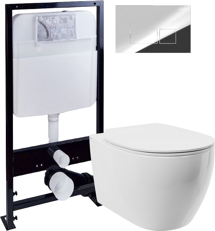 Комплект 3 в 1 Унитаз подвесной STWORKI Муле HDC510NWH + Инсталляция EWRIKA ProLT 0026-2020 + Кнопка 0041 цвет хром