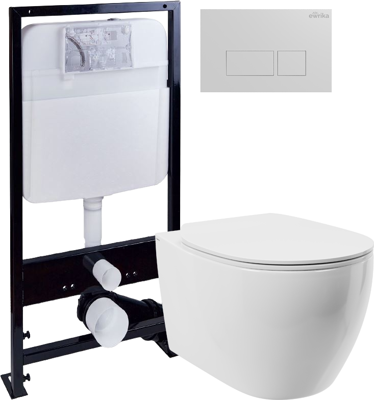 Комплект 3 в 1 Унитаз подвесной STWORKI Муле HDC510NWH + Инсталляция EWRIKA ProLT 0026-2020 + Кнопка 0042 цвет белый