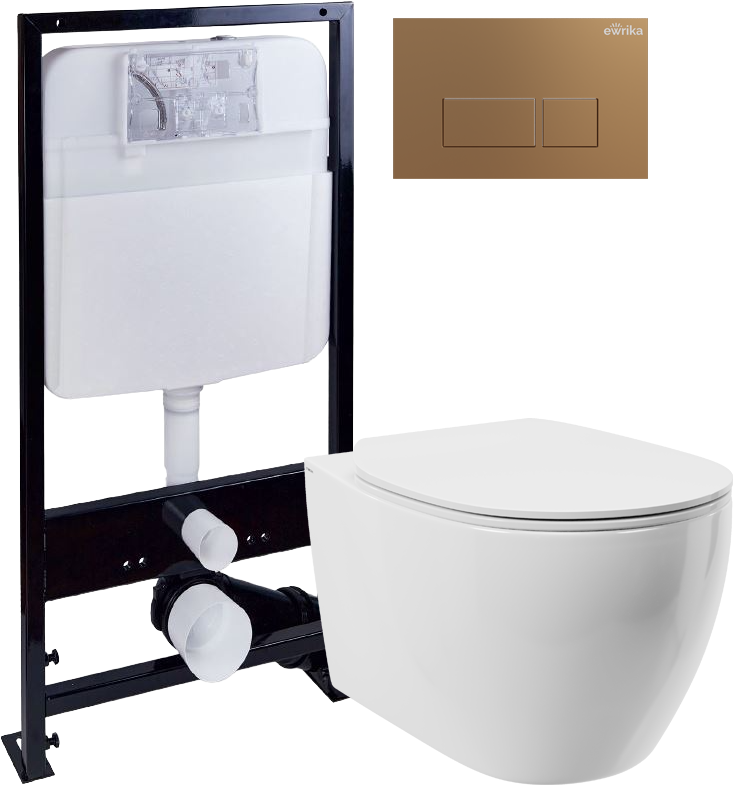 Комплект Унитаз подвесной STWORKI Муле HDC510NWH + Инсталляция EWRIKA ProLT 0026-2020 + Кнопка 0043 золото матовое