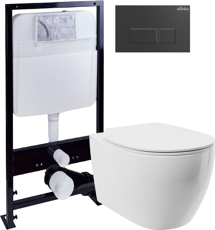 Комплект 3 в 1 Унитаз подвесной STWORKI Муле HDC510NWH + Инсталляция EWRIKA ProLT 0026-2020 + Кнопка 0044 цвет матовый черный