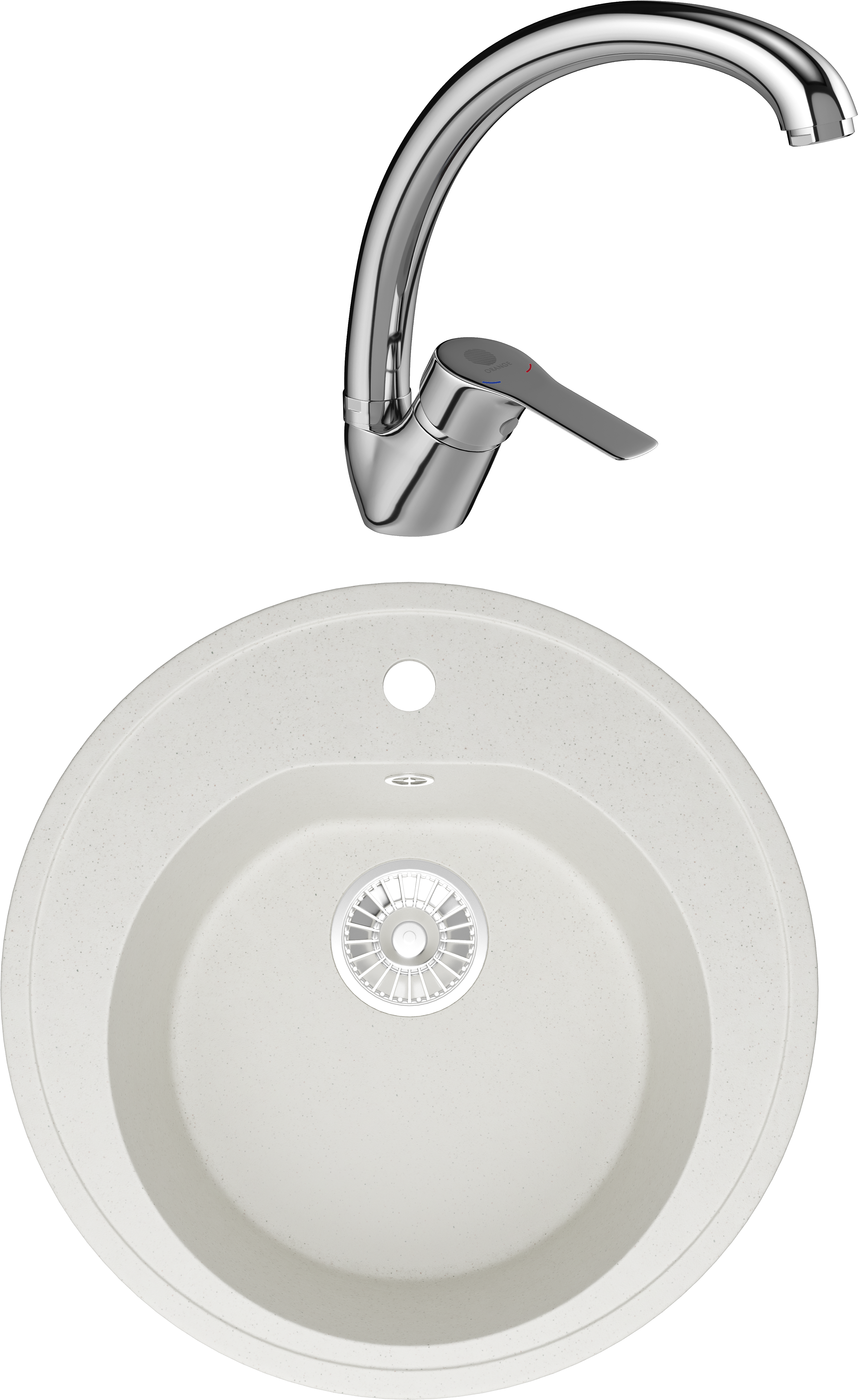 Комплект Мойка Domaci Болонья М-03-001 белая + Смеситель Равенна D45-002cr