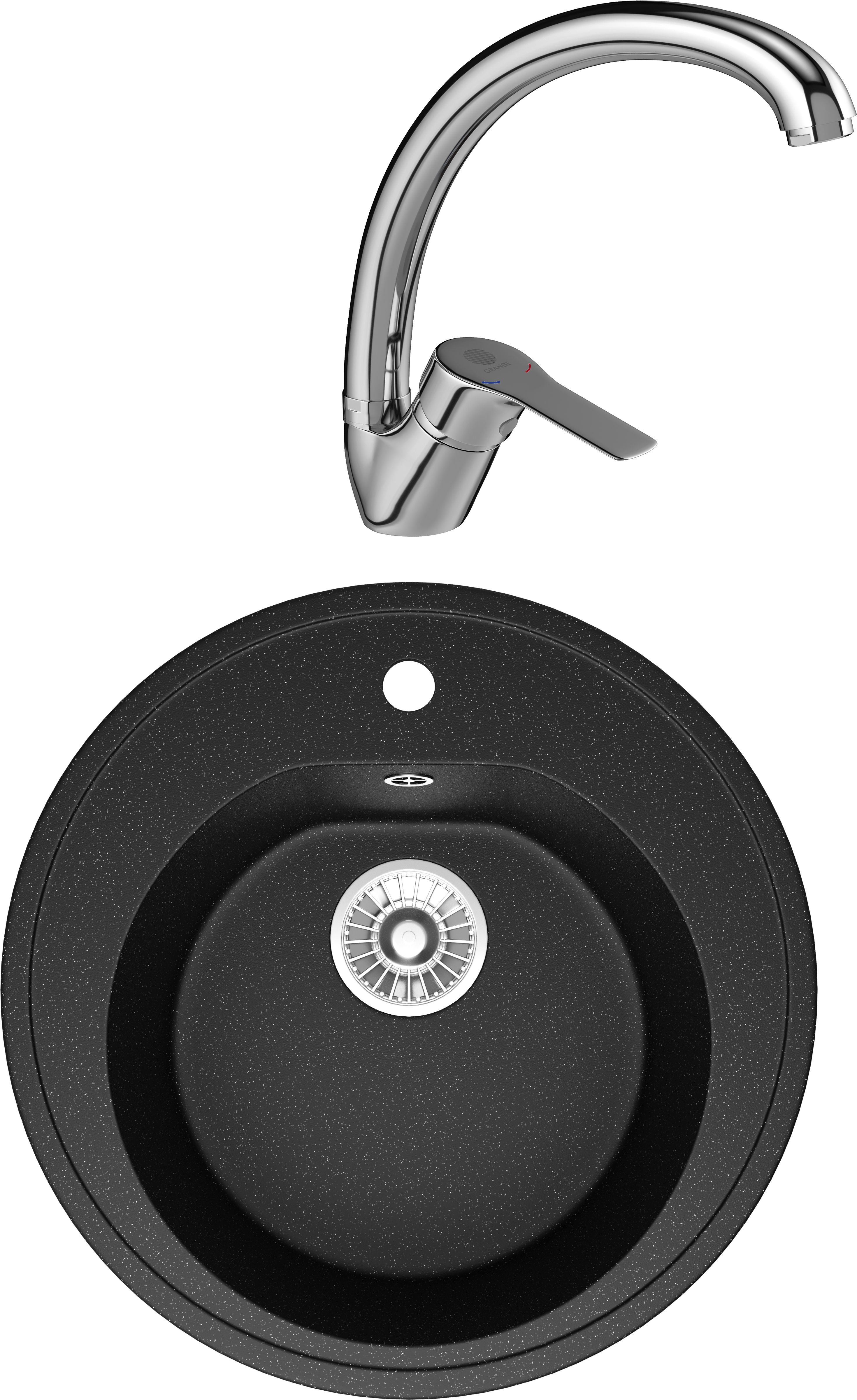 Комплект Мойка Domaci Болонья М-03-002 черная + Смеситель Равенна D45-002cr