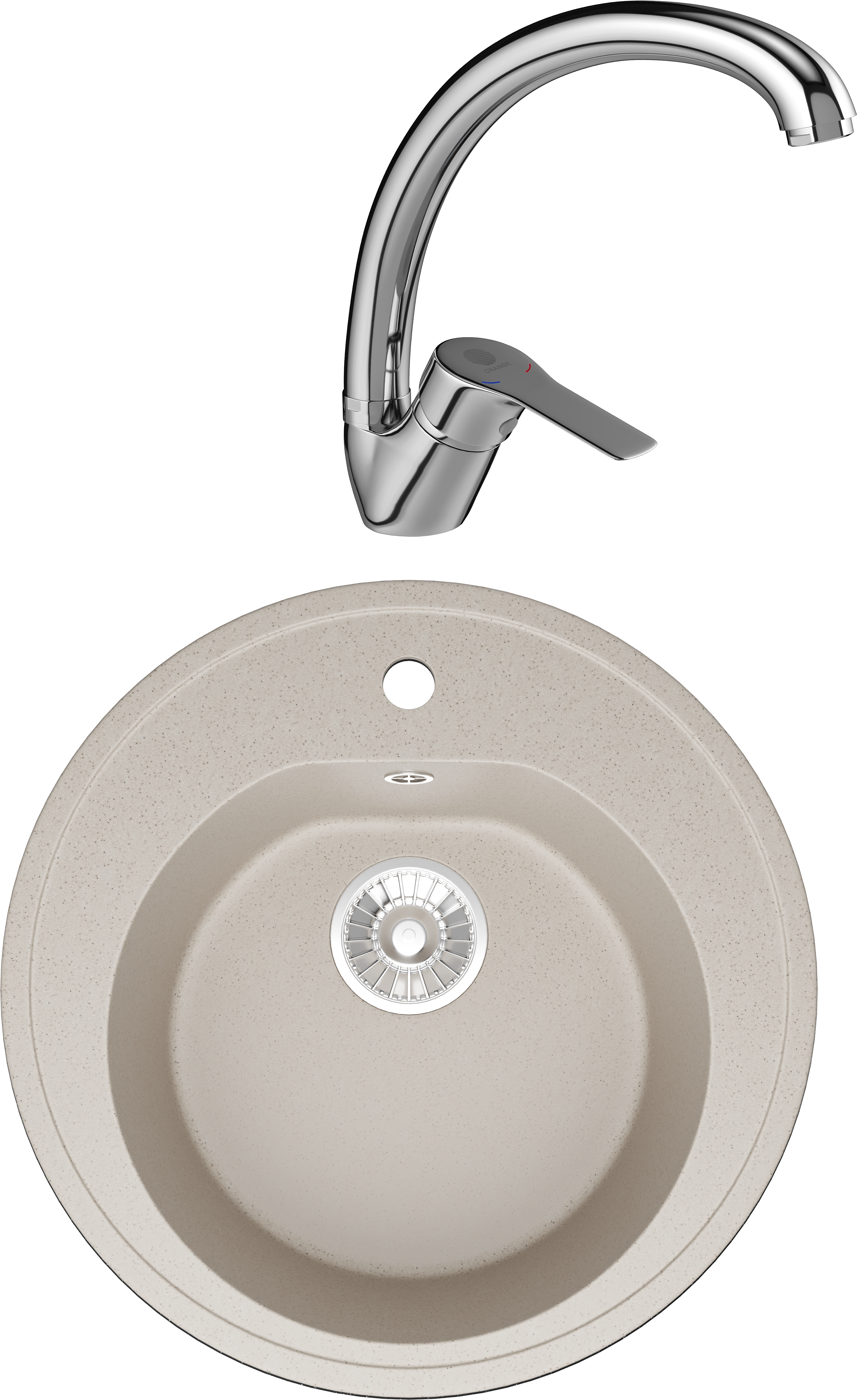 Комплект Мойка кухонная Domaci Болонья М-03-003 бежевая + Смеситель Равенна