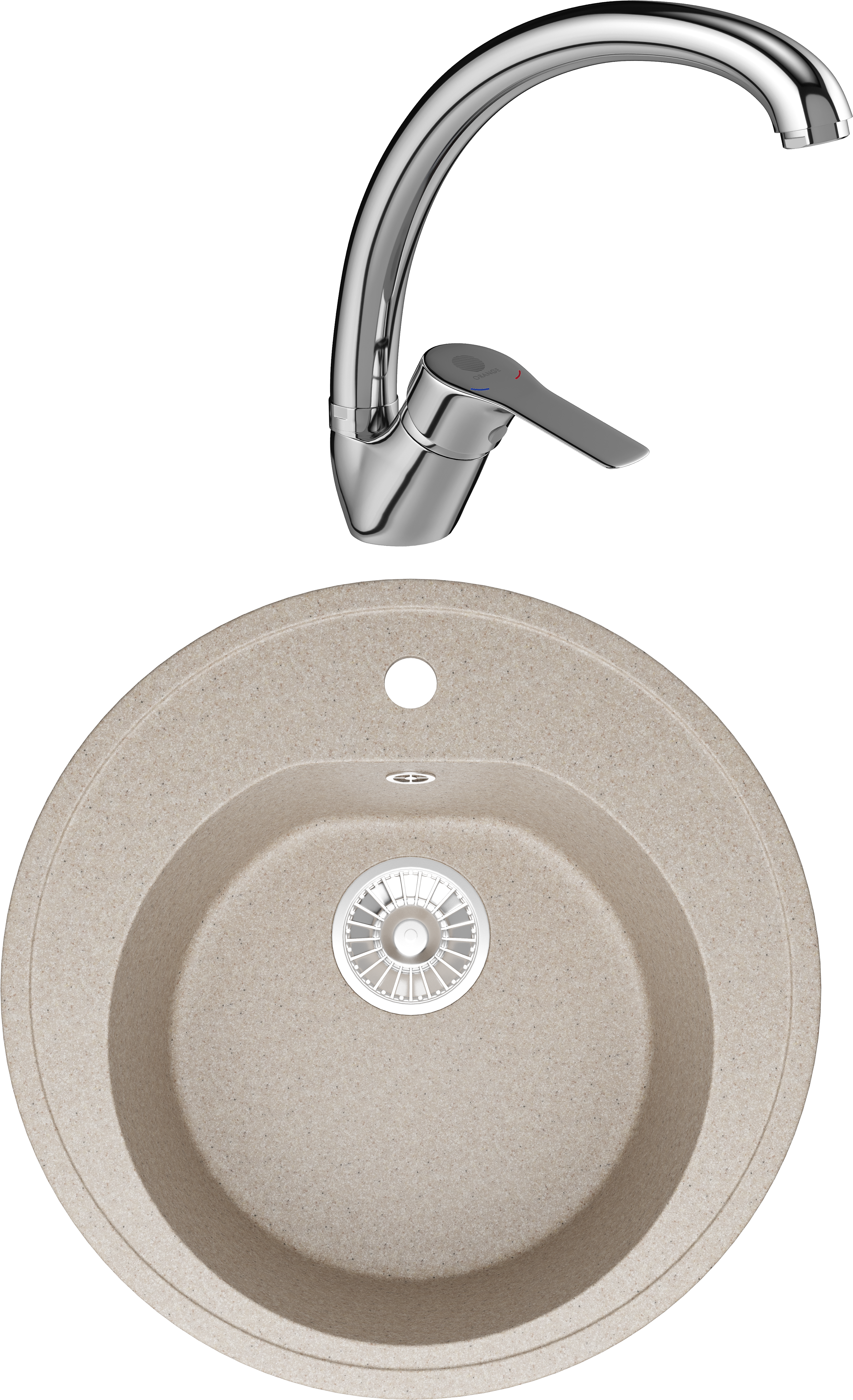 Комплект Мойка Domaci Болонья М-03-004 песочная + Смеситель Равенна D45-002cr