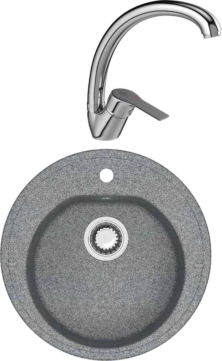 Комплект Мойка Domaci Болонья М-03-005 серая + Смеситель Равенна D45-002cr