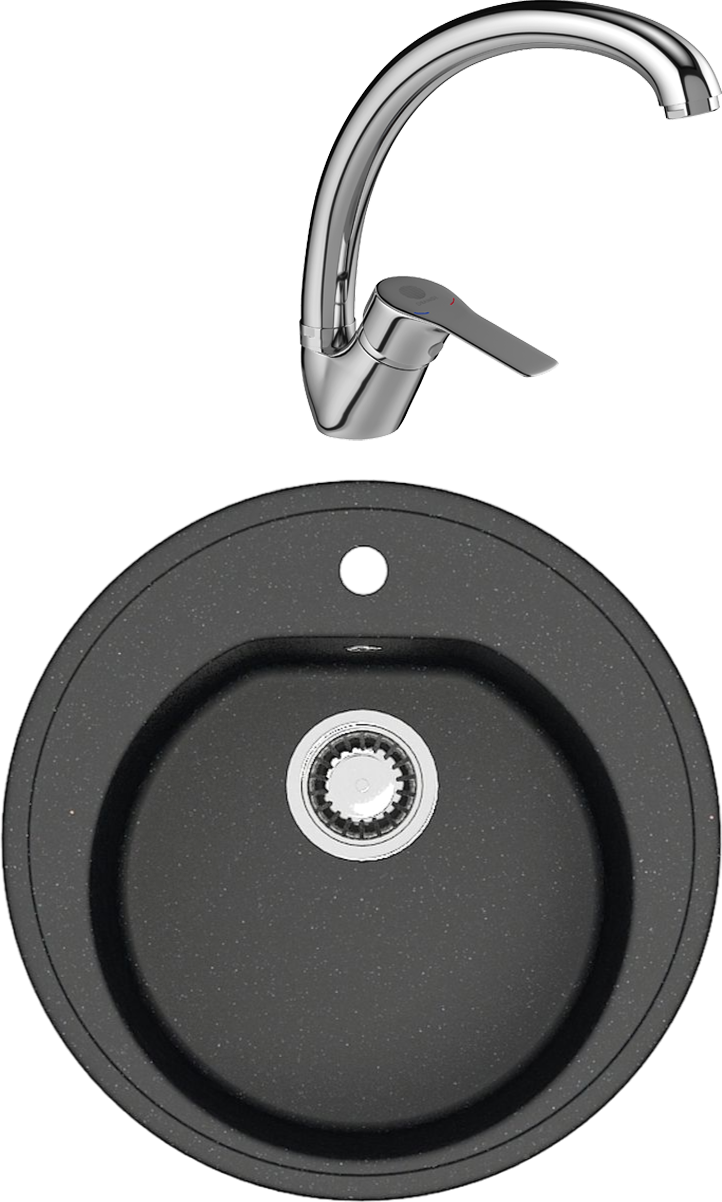 Комплект Мойка Domaci Болонья М-03-007 антрацит + Смеситель Равенна D45-002cr