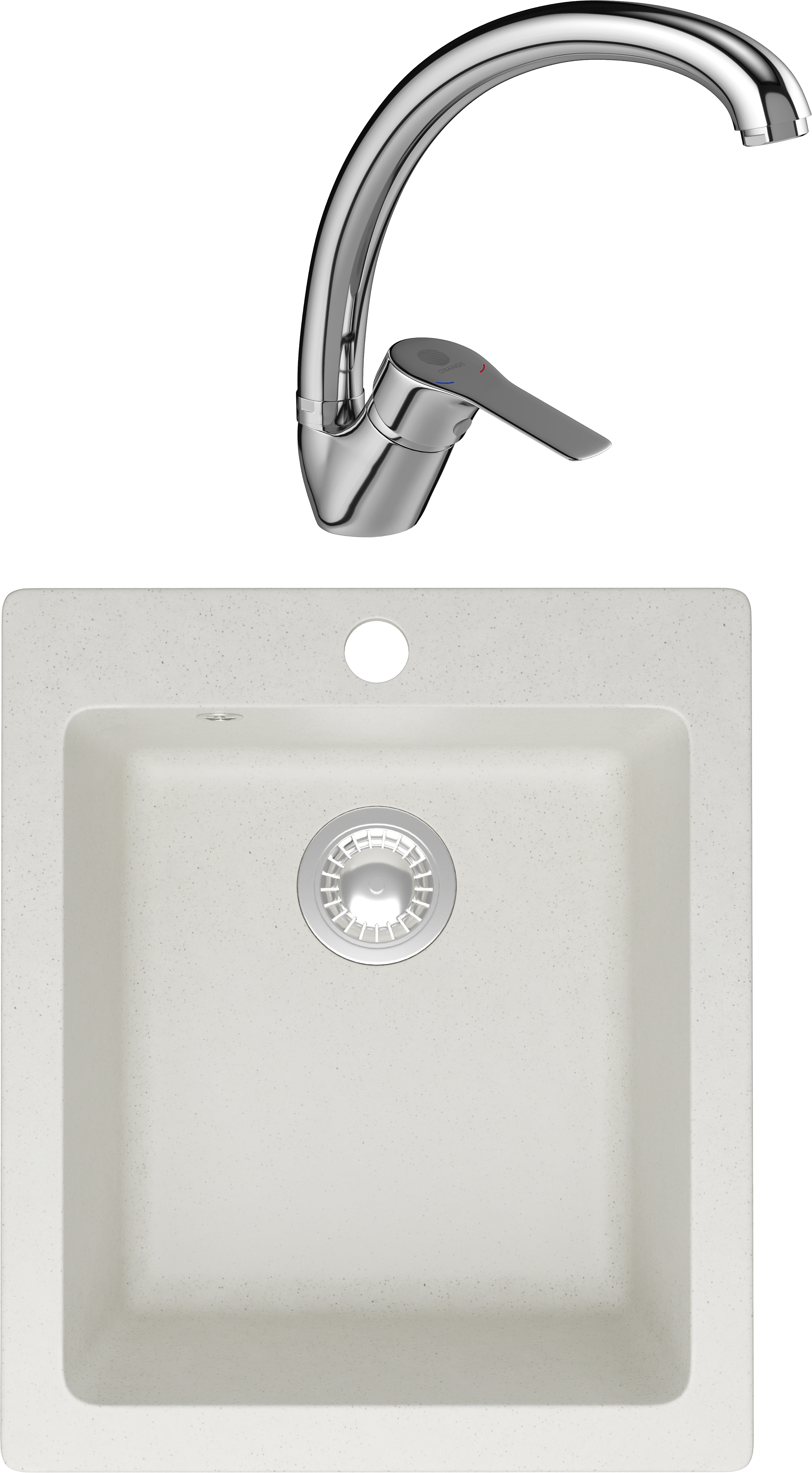 Комплект Мойка Domaci Болонья М-08-001 белая + Смеситель Равенна D45-002cr