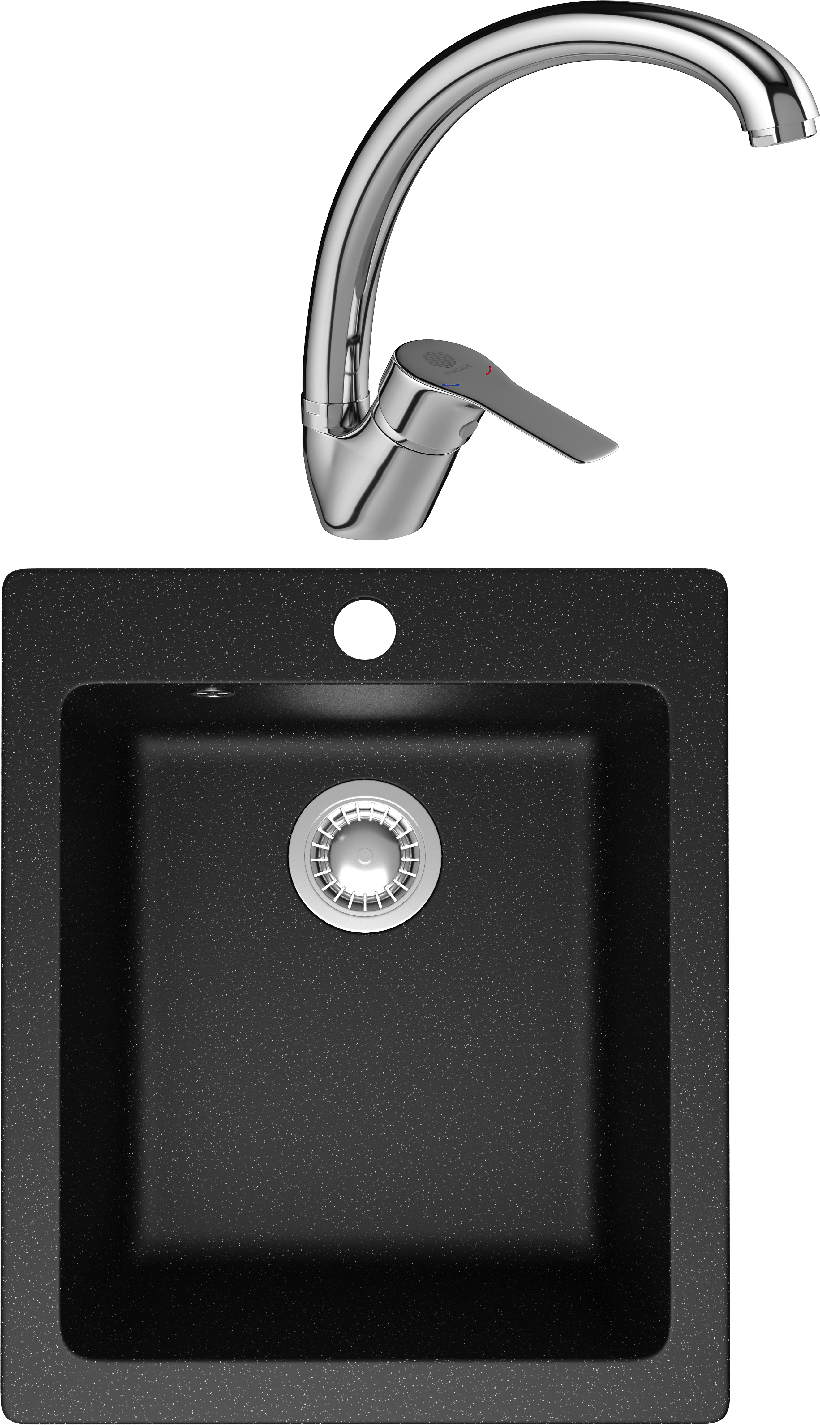 Комплект Мойка Domaci Болонья М-08-002 черная + Смеситель Равенна D45-002cr