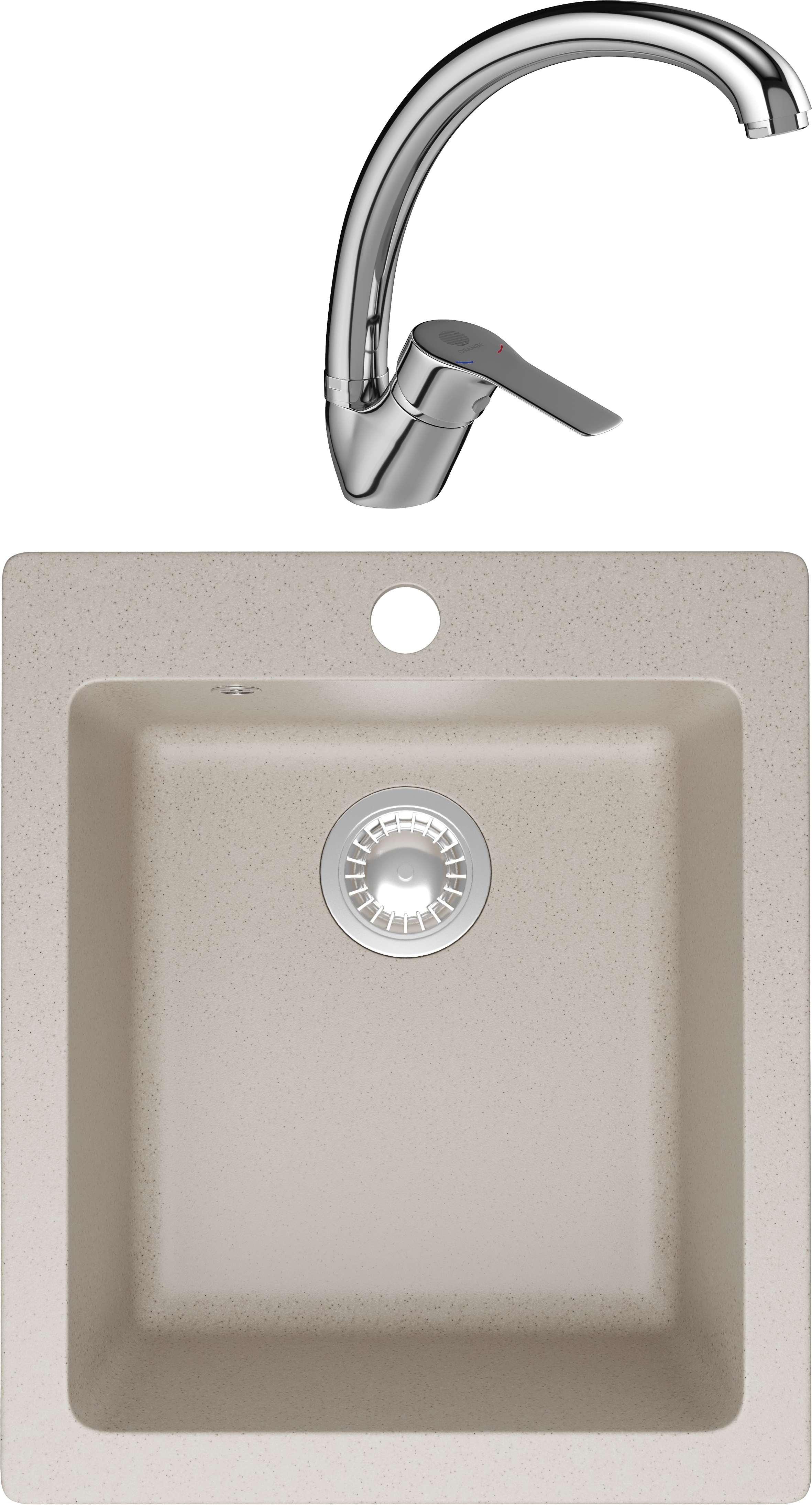 Комплект Мойка Domaci Болонья М-08-003 бежевая + Смеситель Равенна D45-002cr