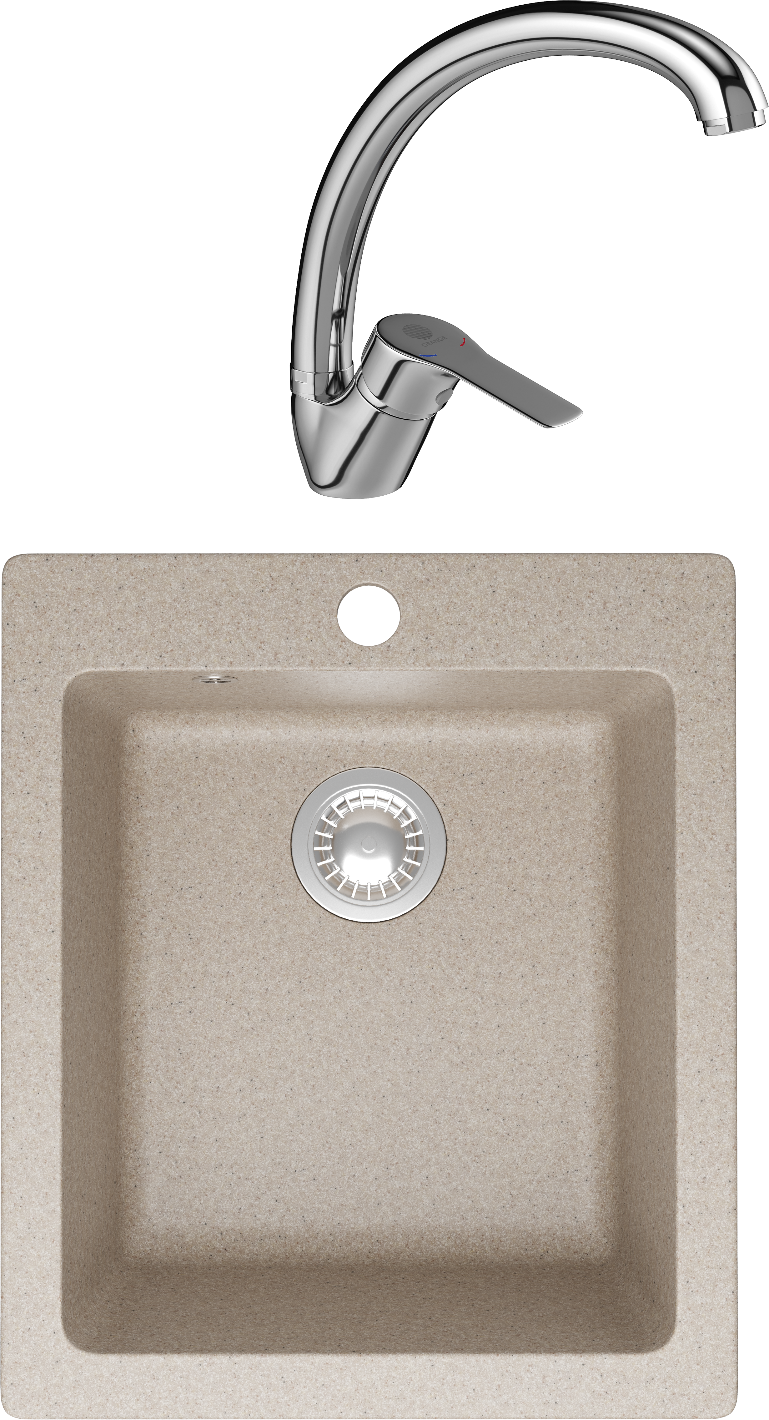 Комплект Мойка Domaci Болонья М-08-004 песочная + Смеситель Равенна D45-002cr