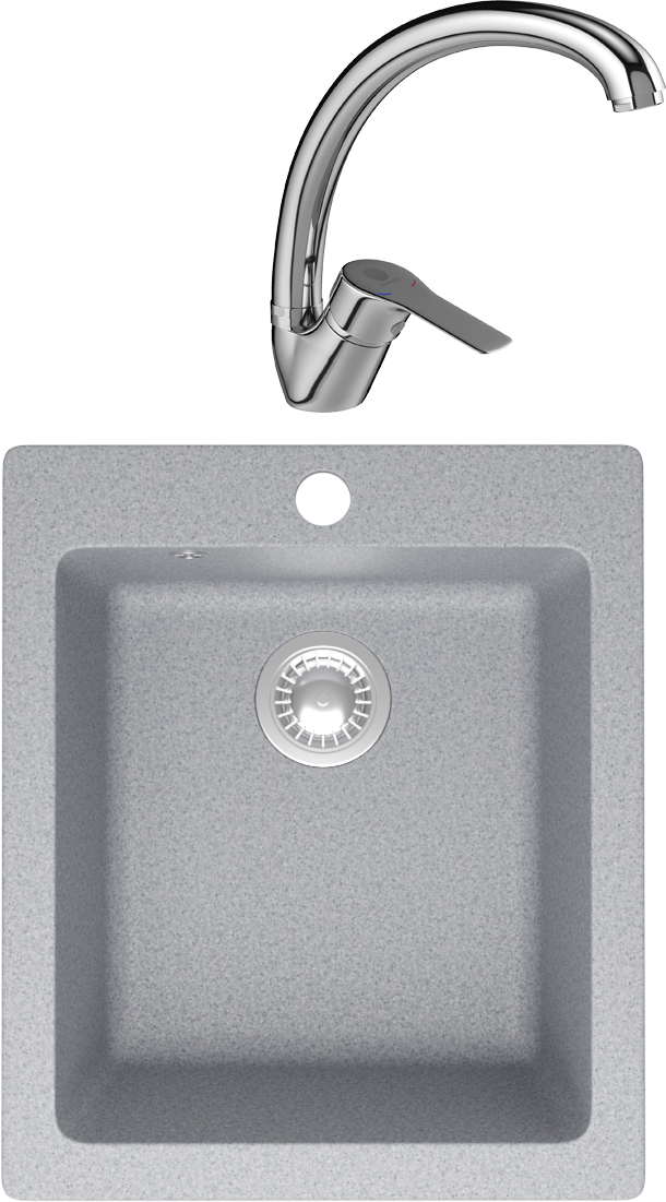 Комплект Мойка Domaci Болонья М-08-005 серая + Смеситель Равенна D45-002cr