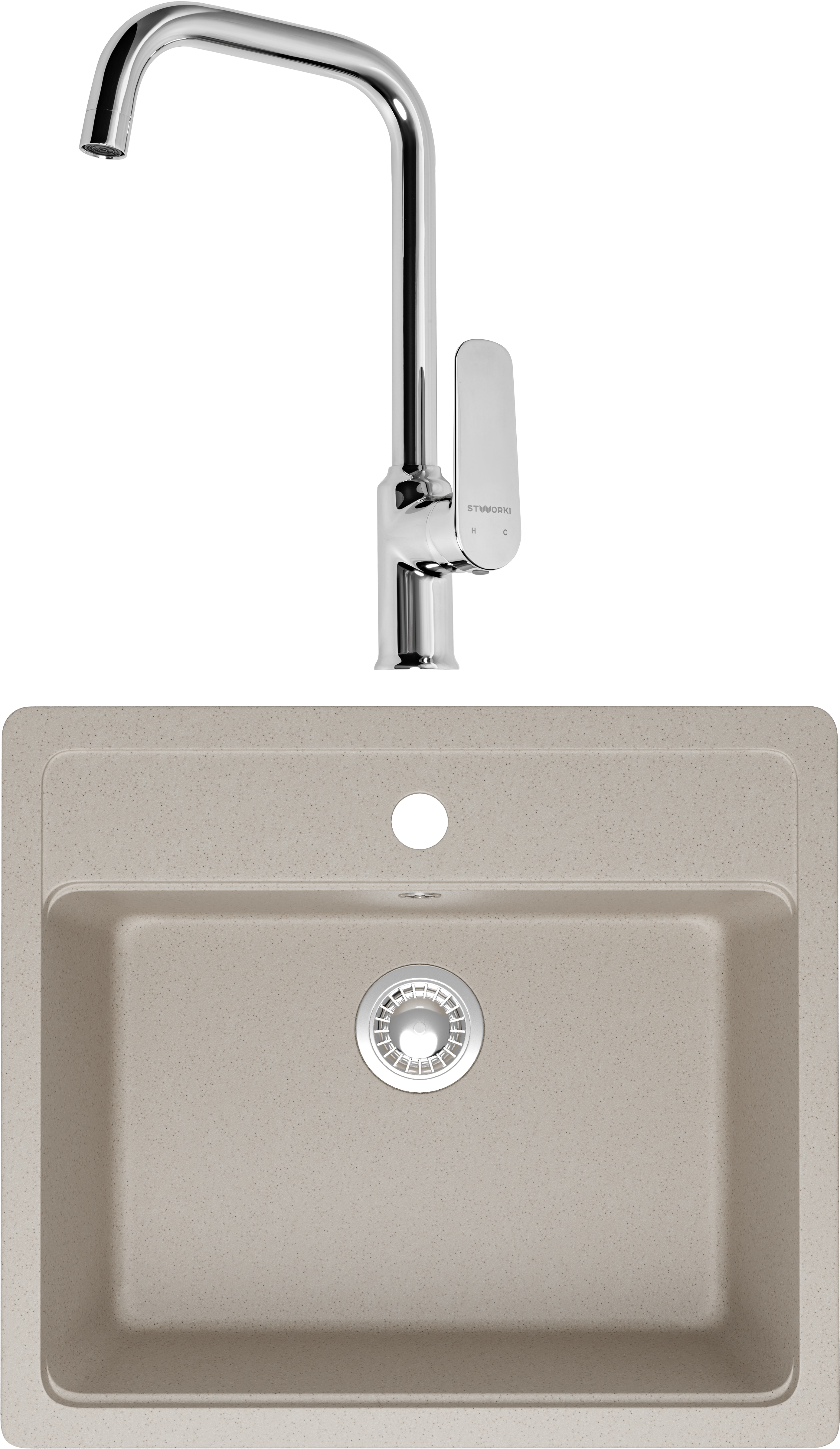 Комплект Мойка Domaci Болонья М-09-003 бежевая + Смеситель STWORKI WFD04005GA