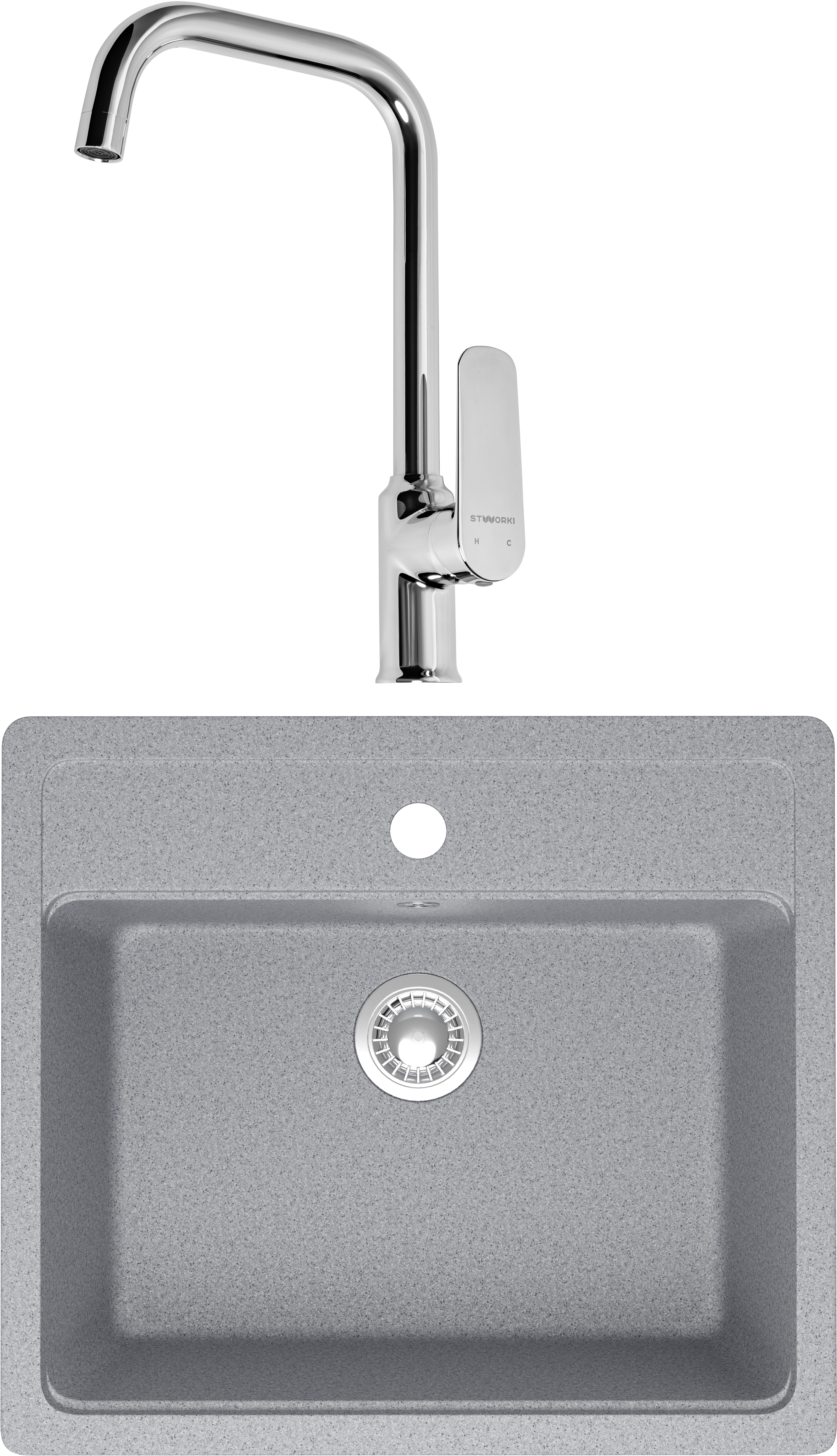 Комплект Мойка Domaci Болонья М-09-005 серая + Смеситель STWORKI WFD04005GA