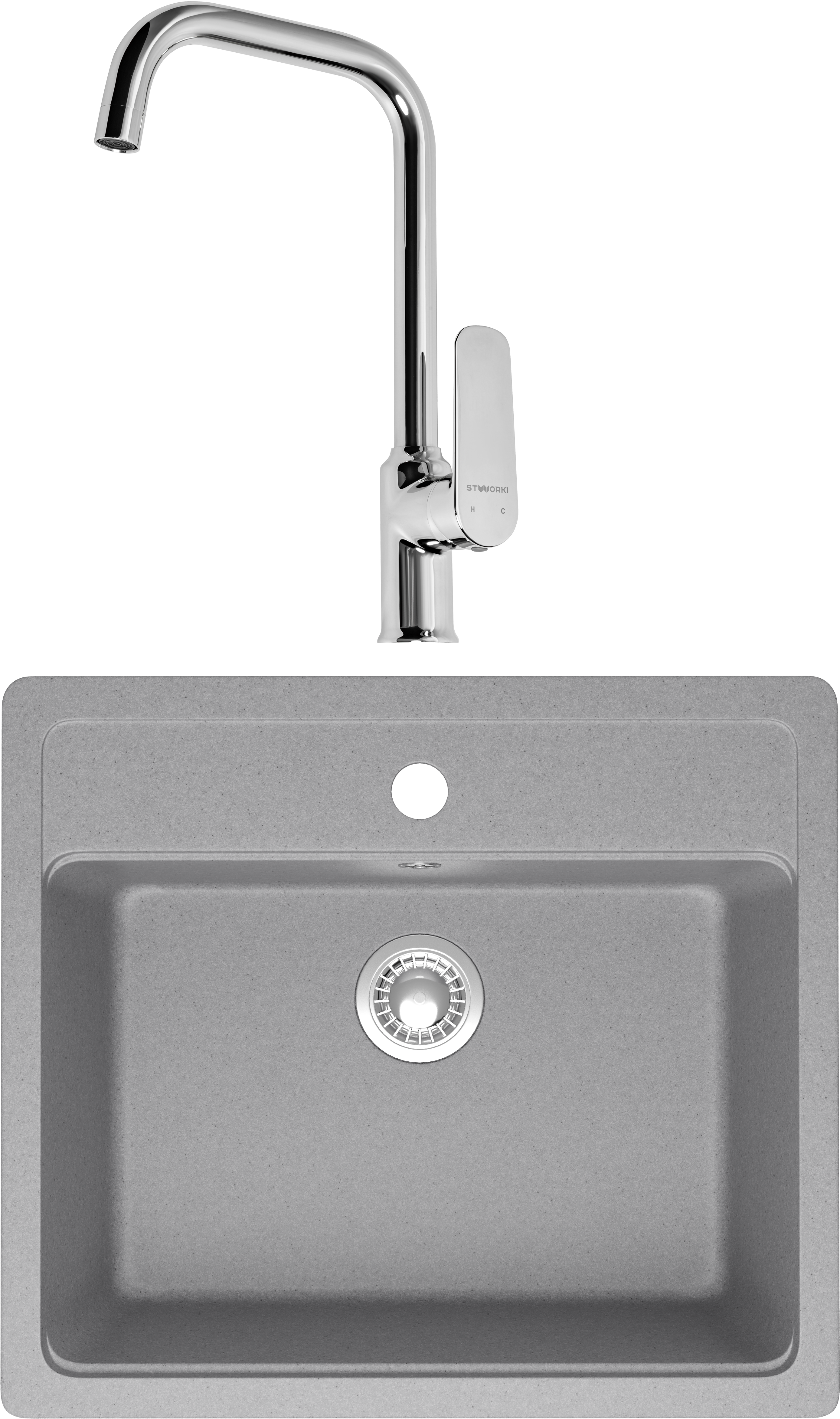Комплект Мойка Domaci Болонья М-09-006 светло-серая + Смеситель STWORKI WFD04005GA
