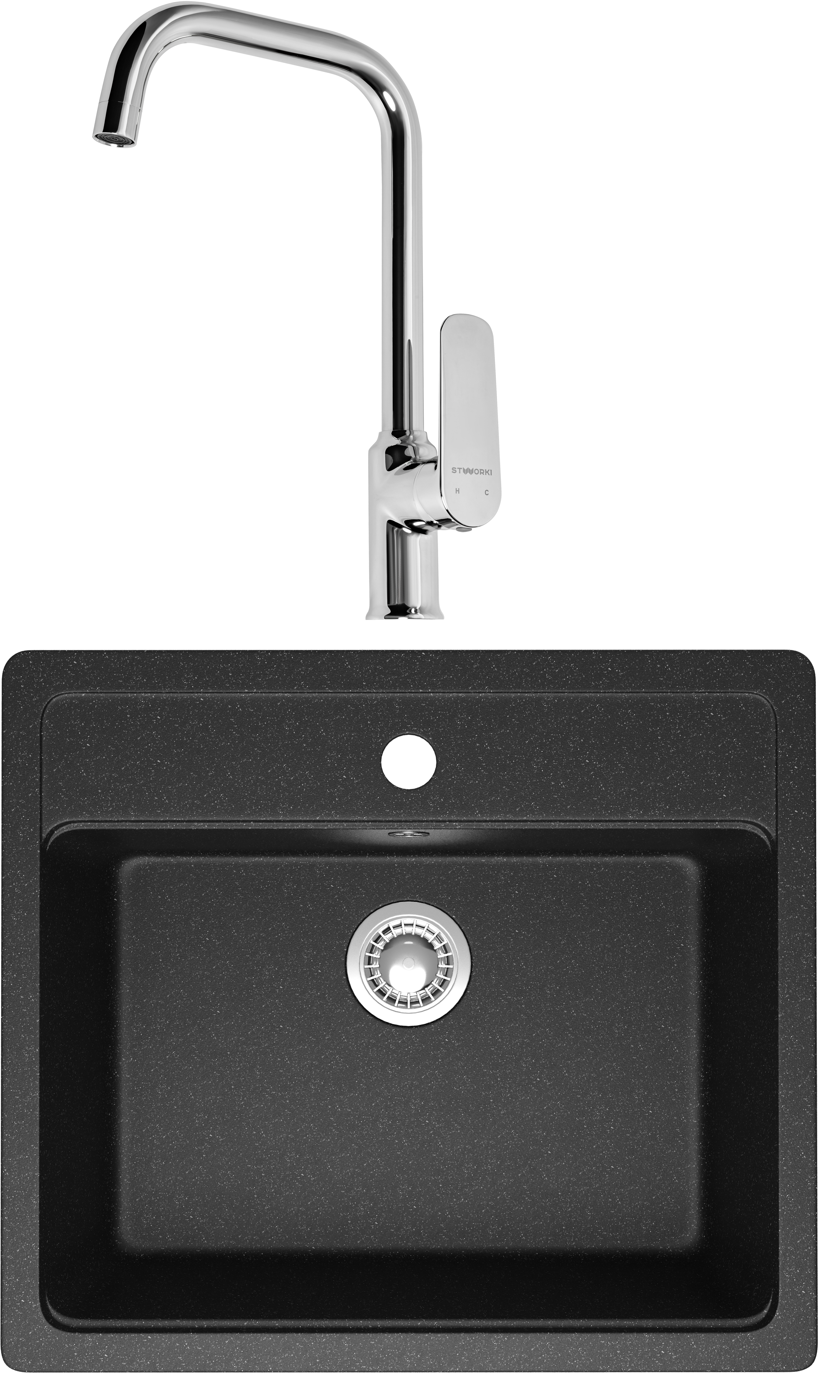 Комплект Мойка Domaci Болонья М-09-007 антрацит + Смеситель STWORKI WFD04005GA