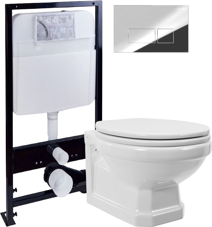 Комплект Унитаз подвесной STWORKI Драммен HDC609WH с микролифтом + Инсталляция EWRIKA ProLT 0026-2020 + Кнопка 0041 хром