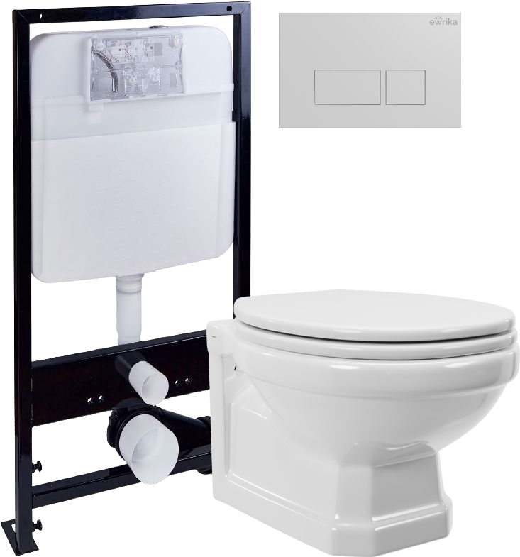 Комплект Унитаз подвесной STWORKI Драммен HDC609WH с микролифтом + Инсталляция EWRIKA ProLT 0026-2020 + Кнопка 0042 белая