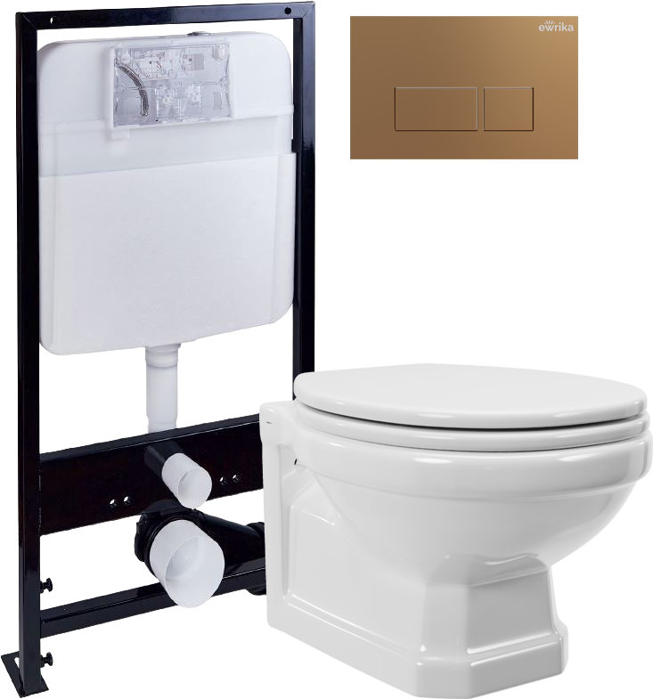 Комплект Унитаз подвесной STWORKI Драммен HDC609WH с микролифтом + Инсталляция EWRIKA ProLT 0026-2020 + Кнопка 0043 золото матовое