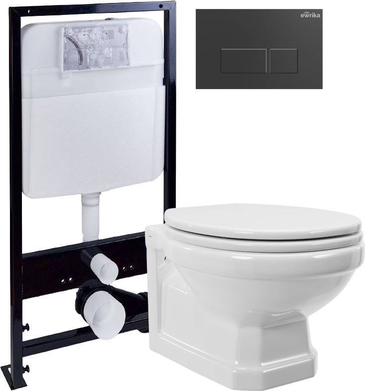 Комплект Унитаз подвесной STWORKI Драммен HDC609WH с микролифтом + Инсталляция EWRIKA ProLT 0026-2020 + Кнопка 0044 черная матовая