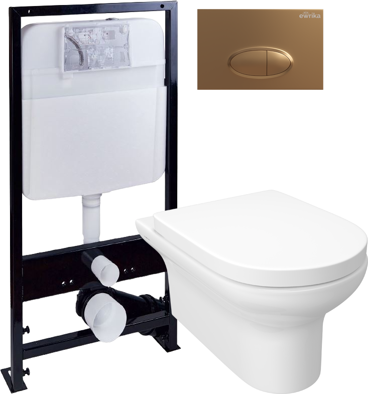 Комплект Унитаз подвесной STWORKI Хаммель HDC520WH с микролифтом + Инсталляция EWRIKA ProLT 0026-2020 + Кнопка 0053 золото матовое
