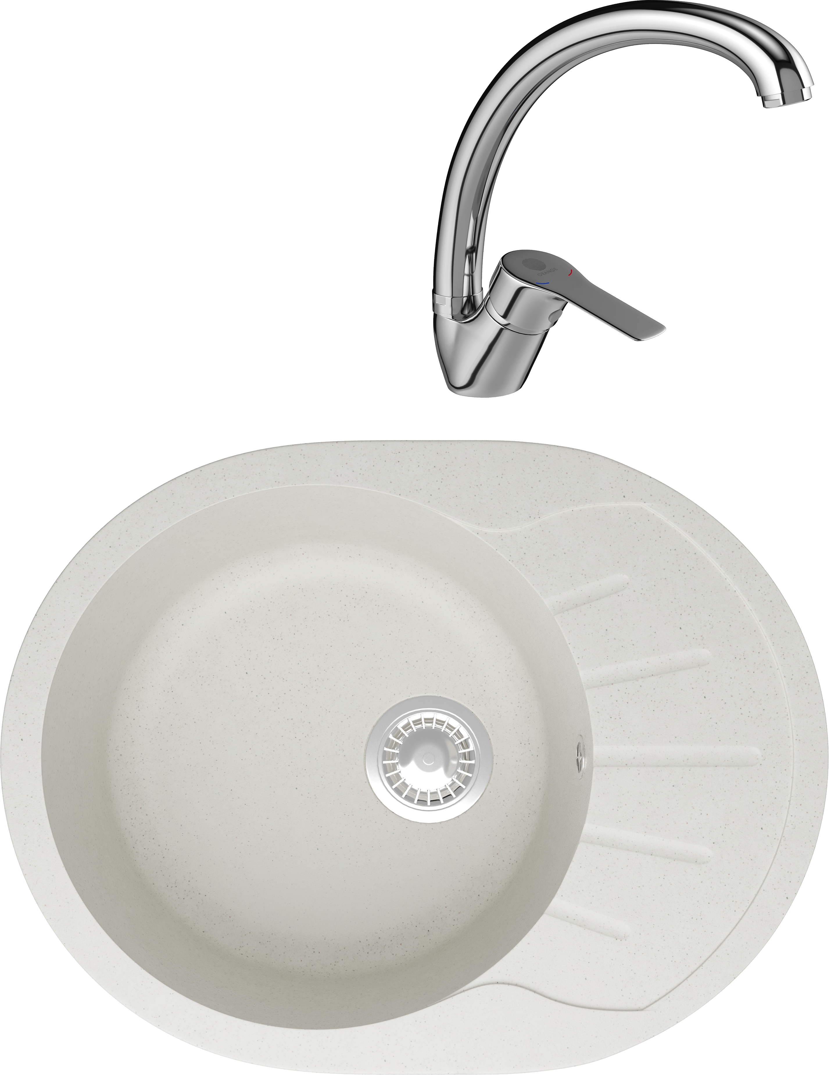 Комплект Мойка Domaci Болонья М-10-001 белая + Смеситель Равенна D45-002cr