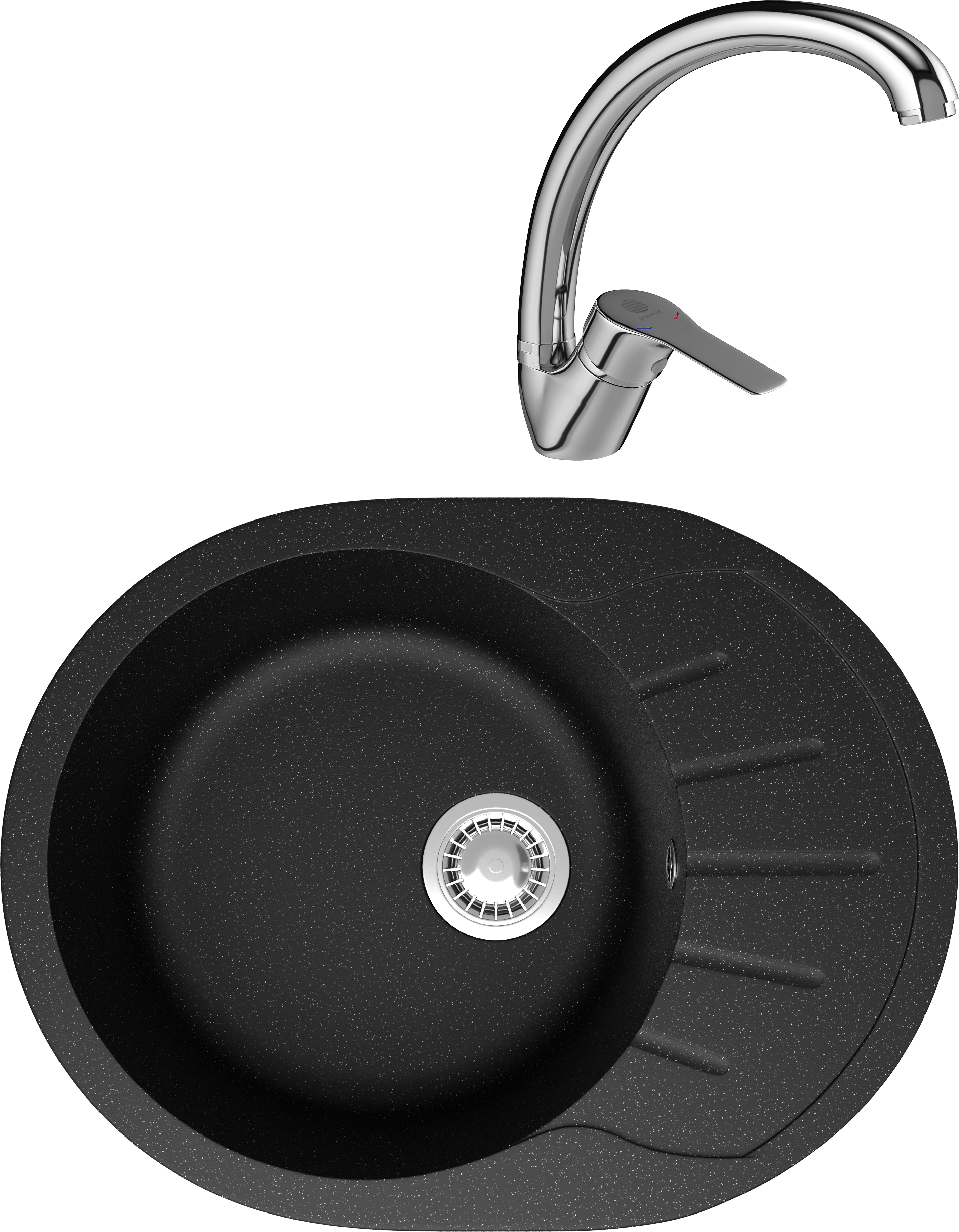 Комплект Мойка Domaci Болонья М-10-002 черная + Смеситель Равенна D45-002cr