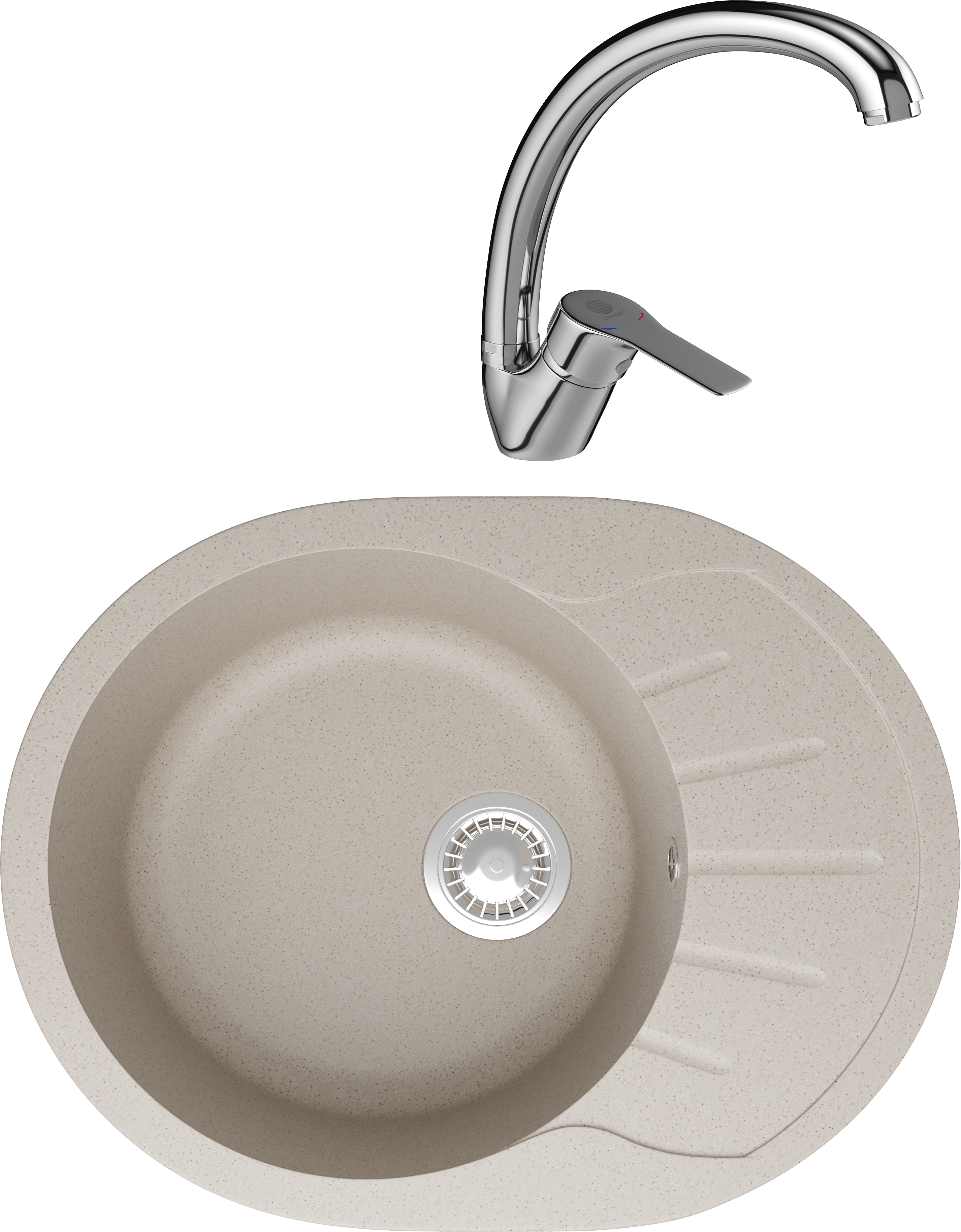 Комплект Мойка Domaci Болонья М-10-003 бежевая + Смеситель Равенна D45-002cr