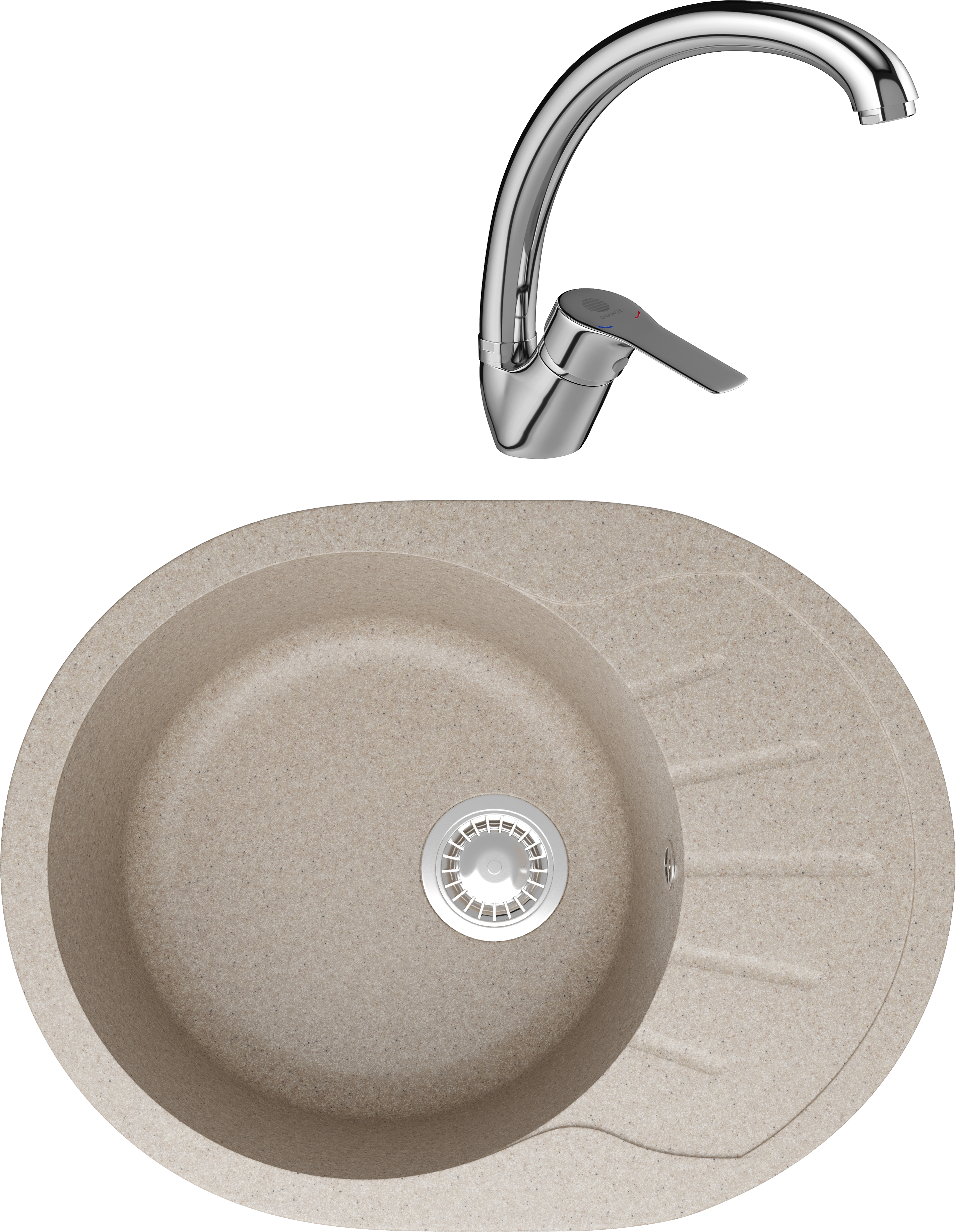 Комплект Мойка Domaci Болонья М-10-004 песочная + Смеситель Равенна D45-002cr